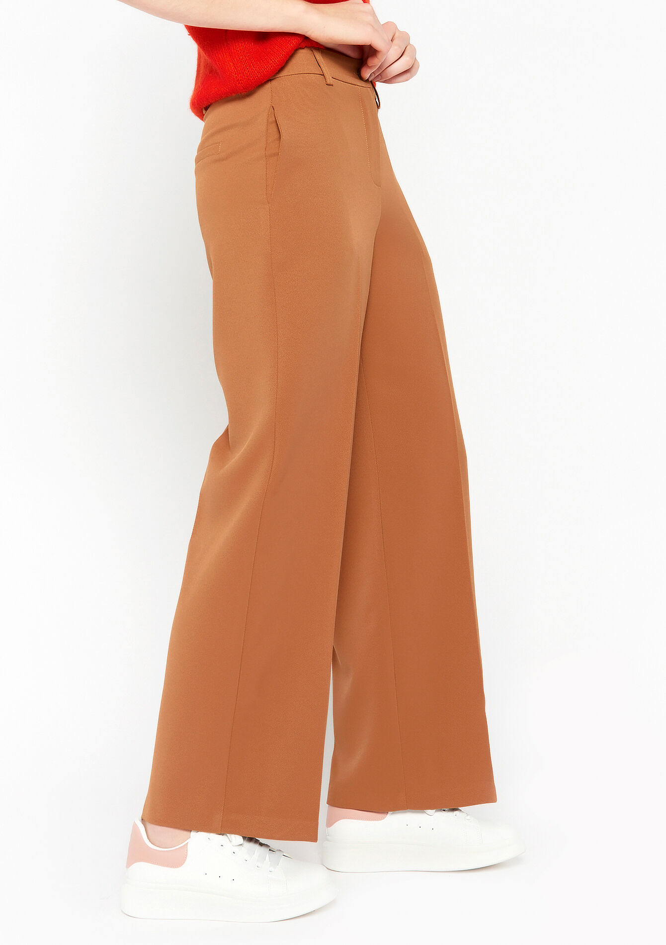 Wijde broek in keperstof, Wijde broek in keperstof - CAMEL BROWN - 06100501_3818