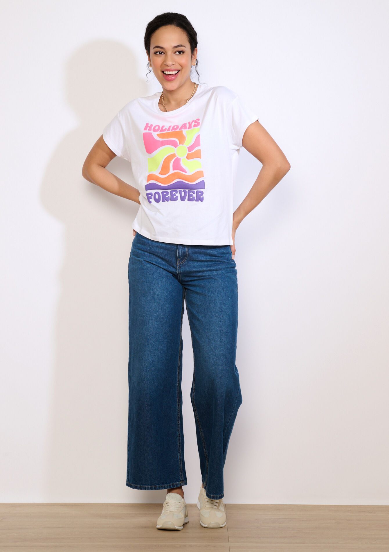 T-shirt met kleurrige tekst - OPTICAL WHITE - 02301960_1019