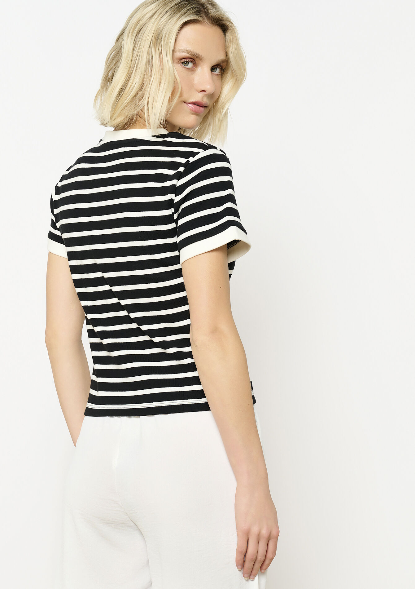 Gestreept shirt met knopen, Gestreept shirt met knopen - BLACK - 02301712_1119