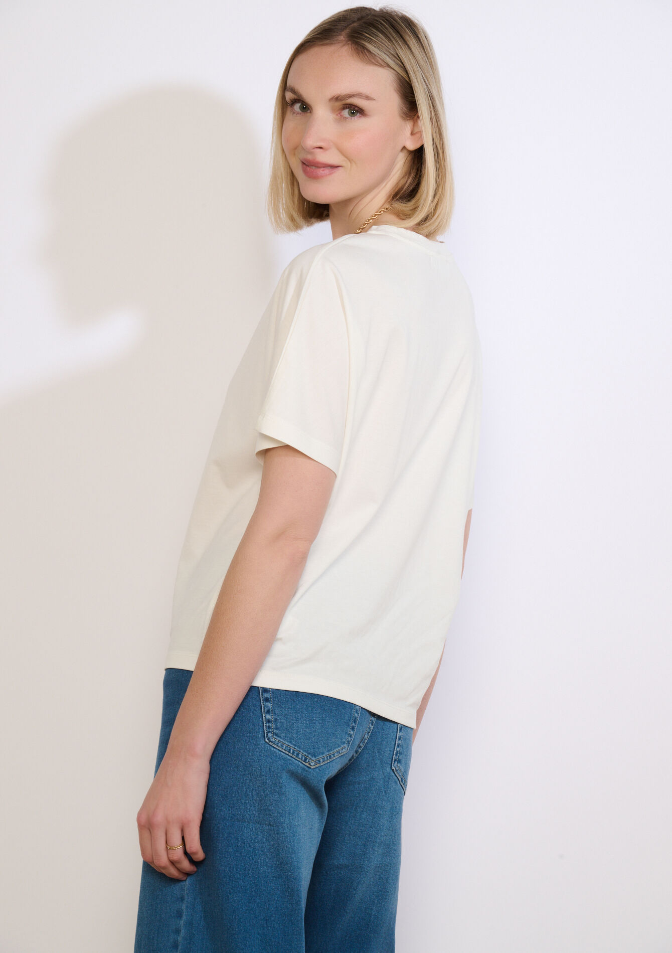 Losvallend T-shirt met korte mouw - OFFWHITE - 02301935_1001