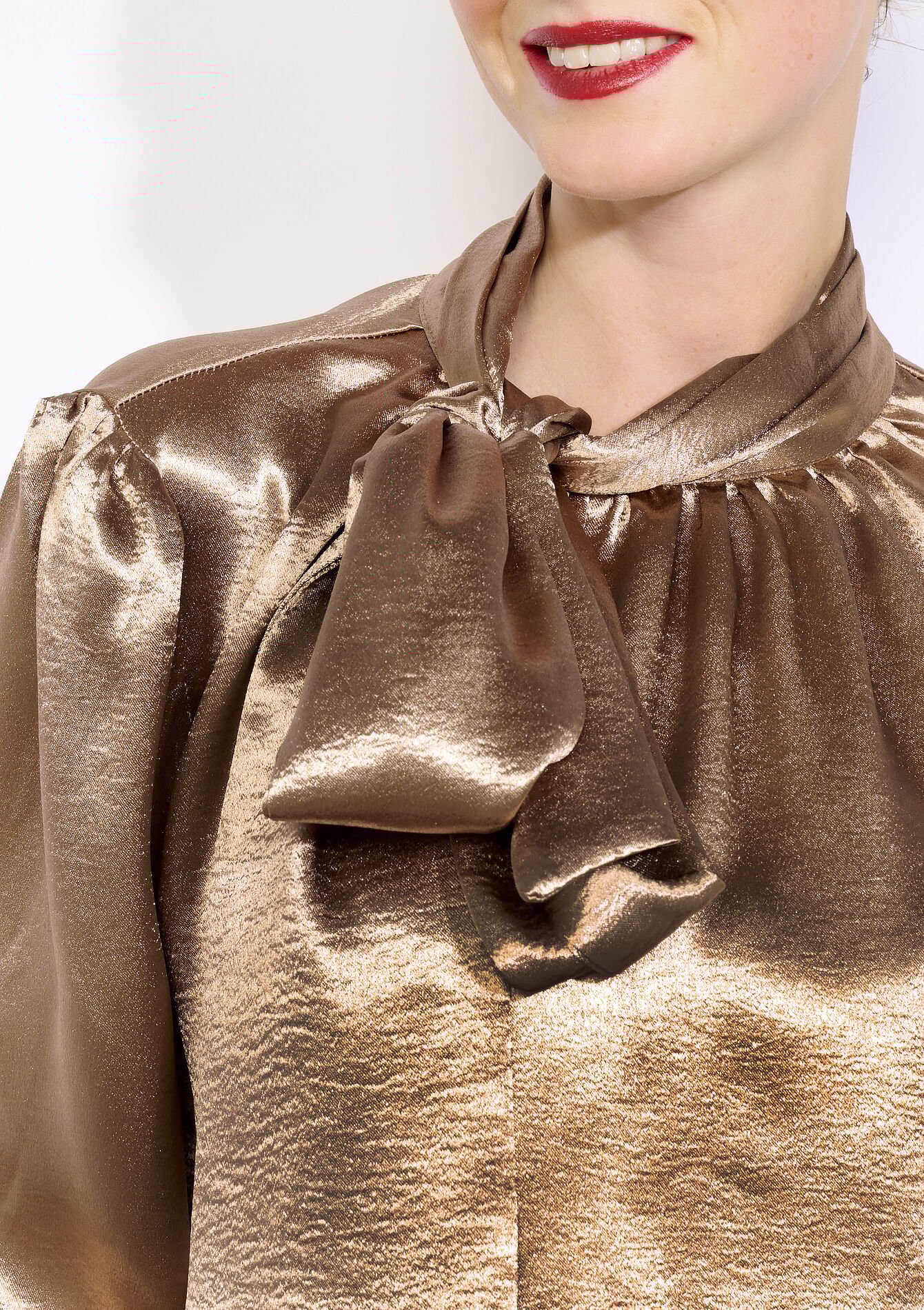 Blouse lavallière satinée, Blouse lavallière satinée - LIGHT CAMEL - 05702993_3814