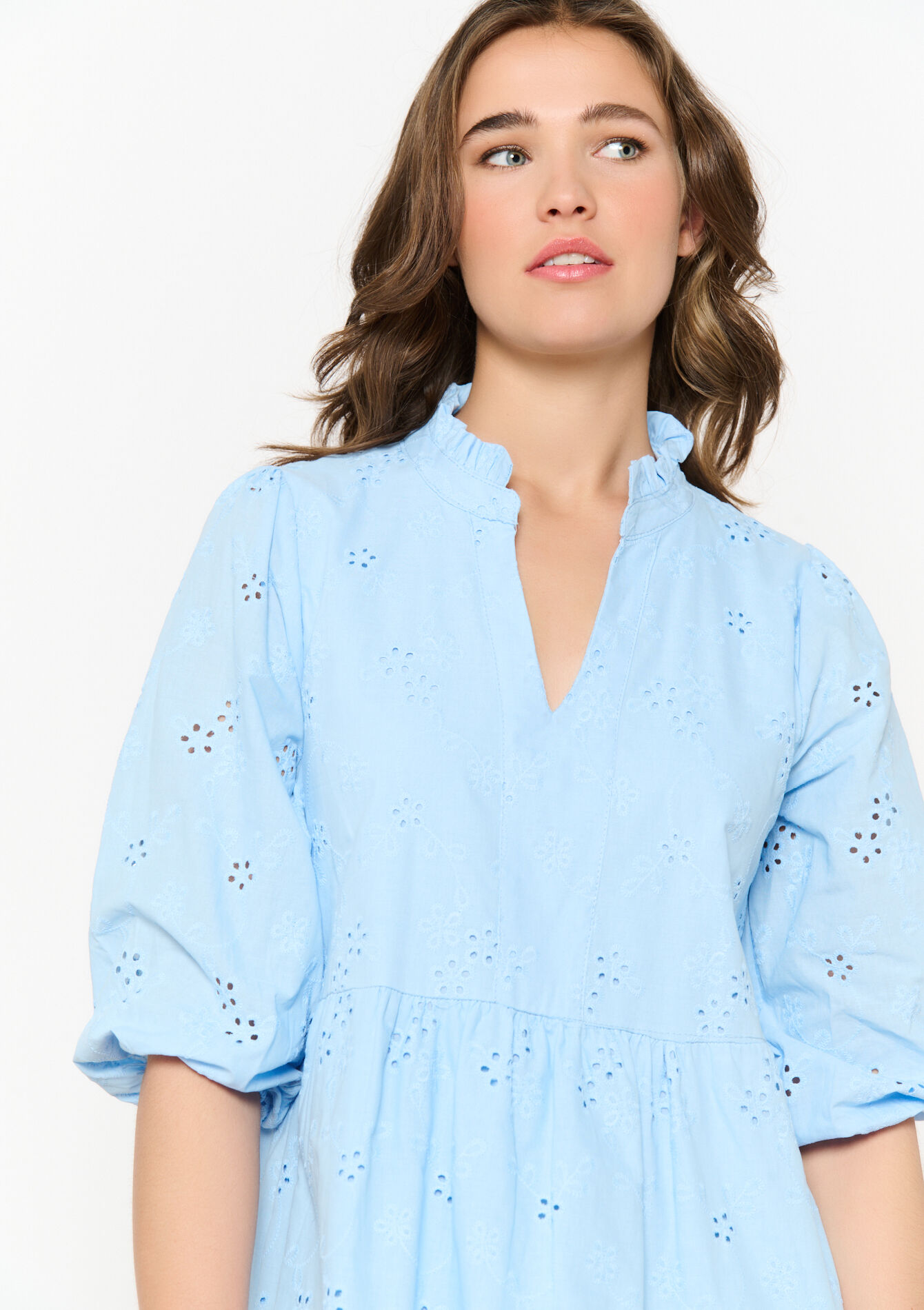 Robe brodée en coton, Robe brodée en coton - LIGHT BLUE - 08104125