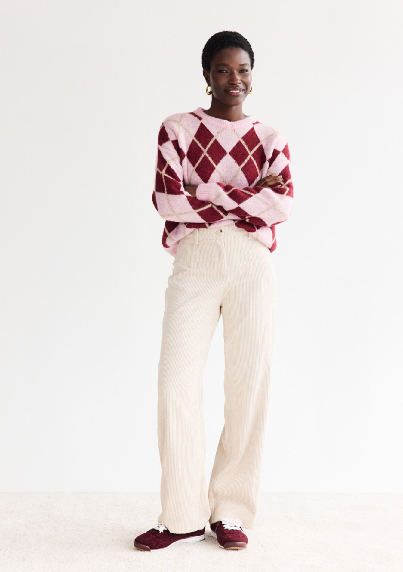 Pantalon tailleur en velours côtelé, Pantalon tailleur en velours côtelé - VANILLA WHITE - 06100741_1013