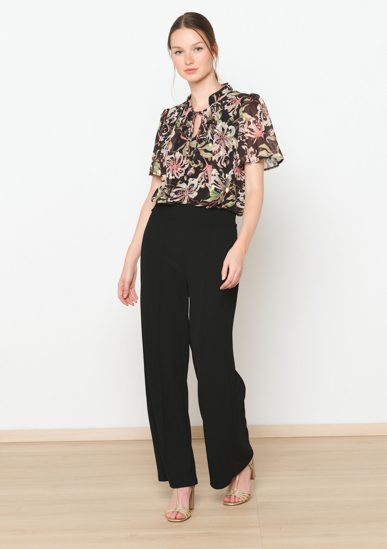 Pantalon à coupe ample en tissu scuba, Pantalon à coupe ample en tissu scuba - BLACK - 06600885_1119