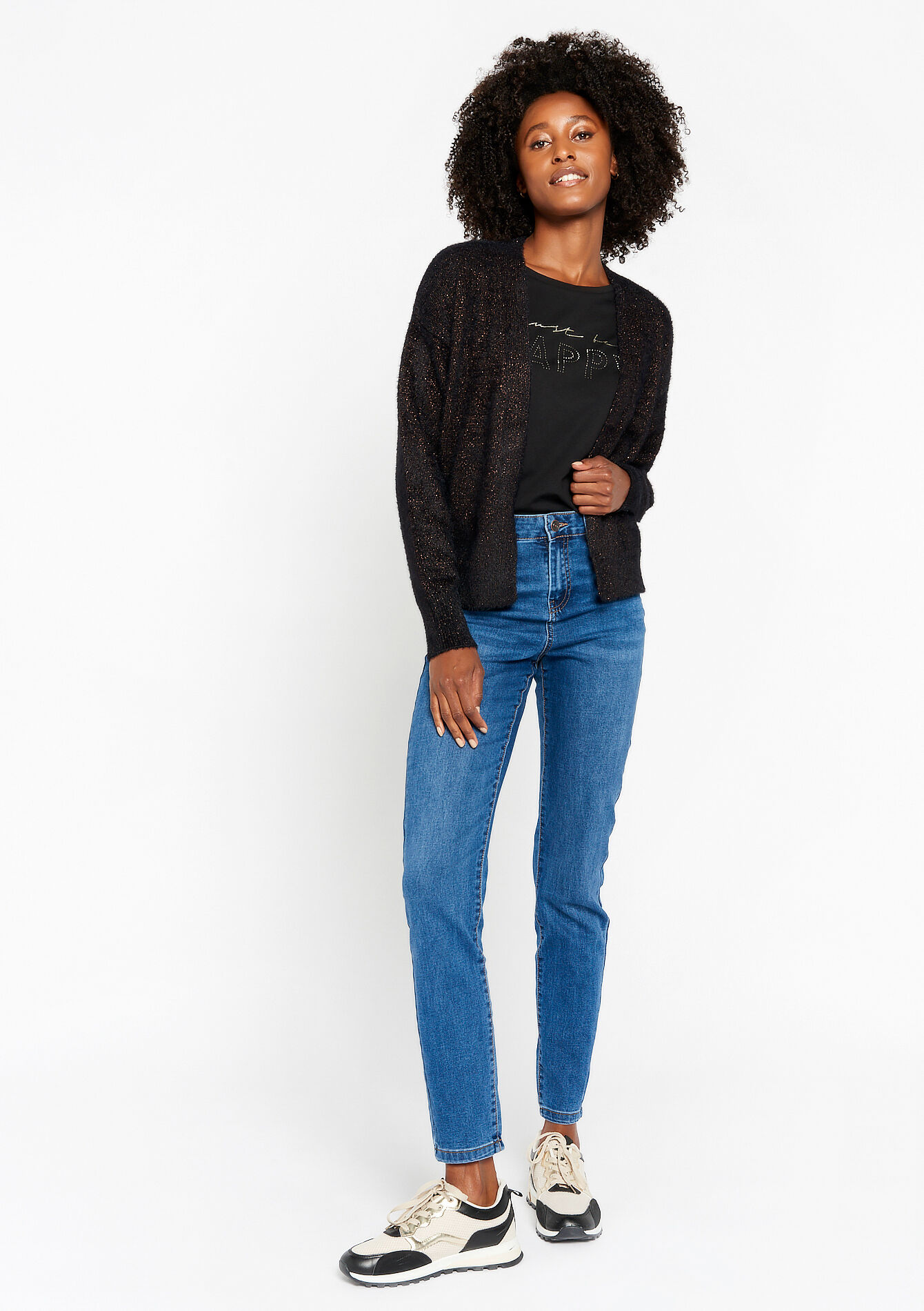 Open eyelash cardigan, Open eyelash cardigan - BLACK - 1071521