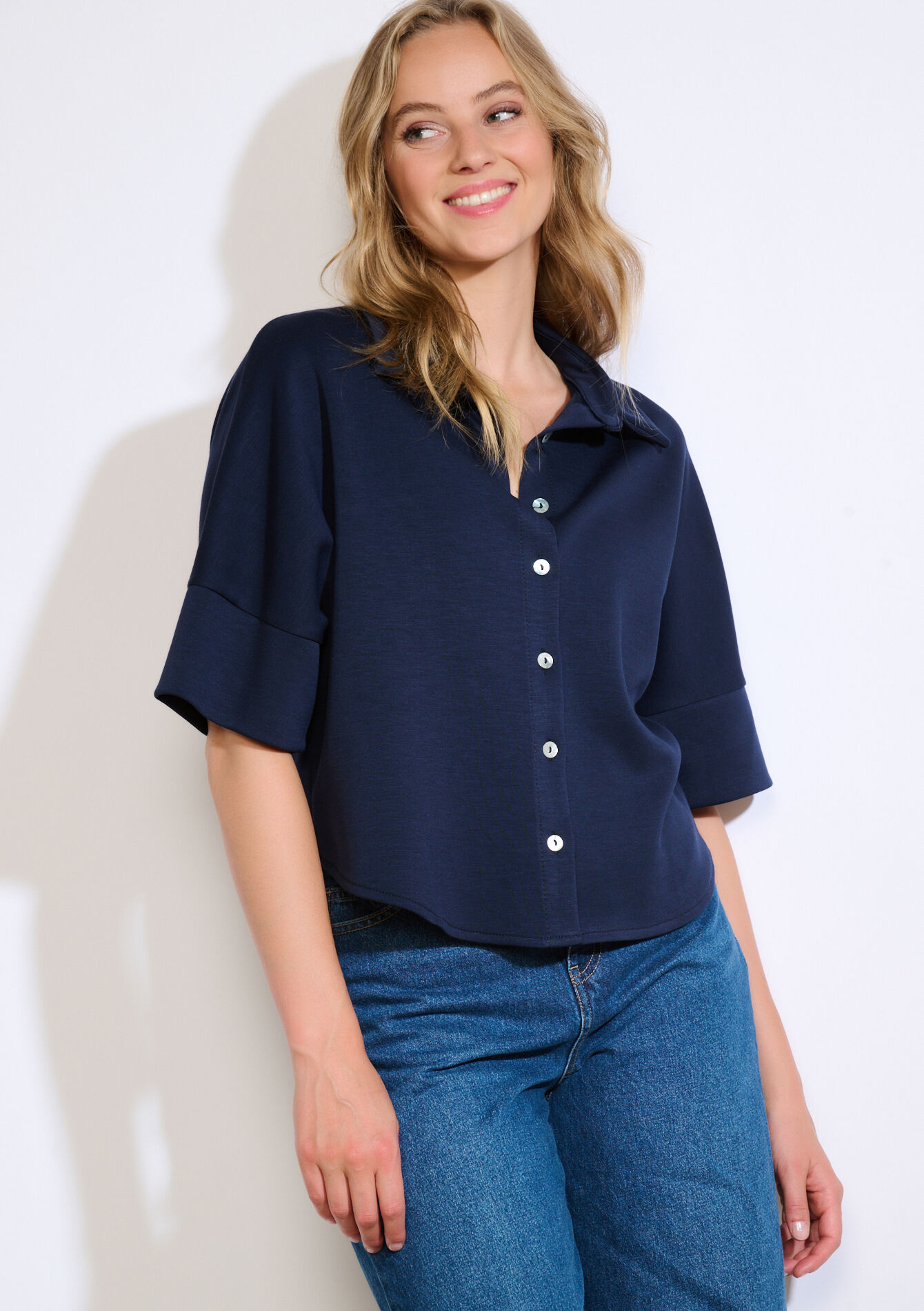 Losvallend overhemd met korte mouwen, Losvallend overhemd met korte mouwen - NAVY BASIC - 02301896_2723