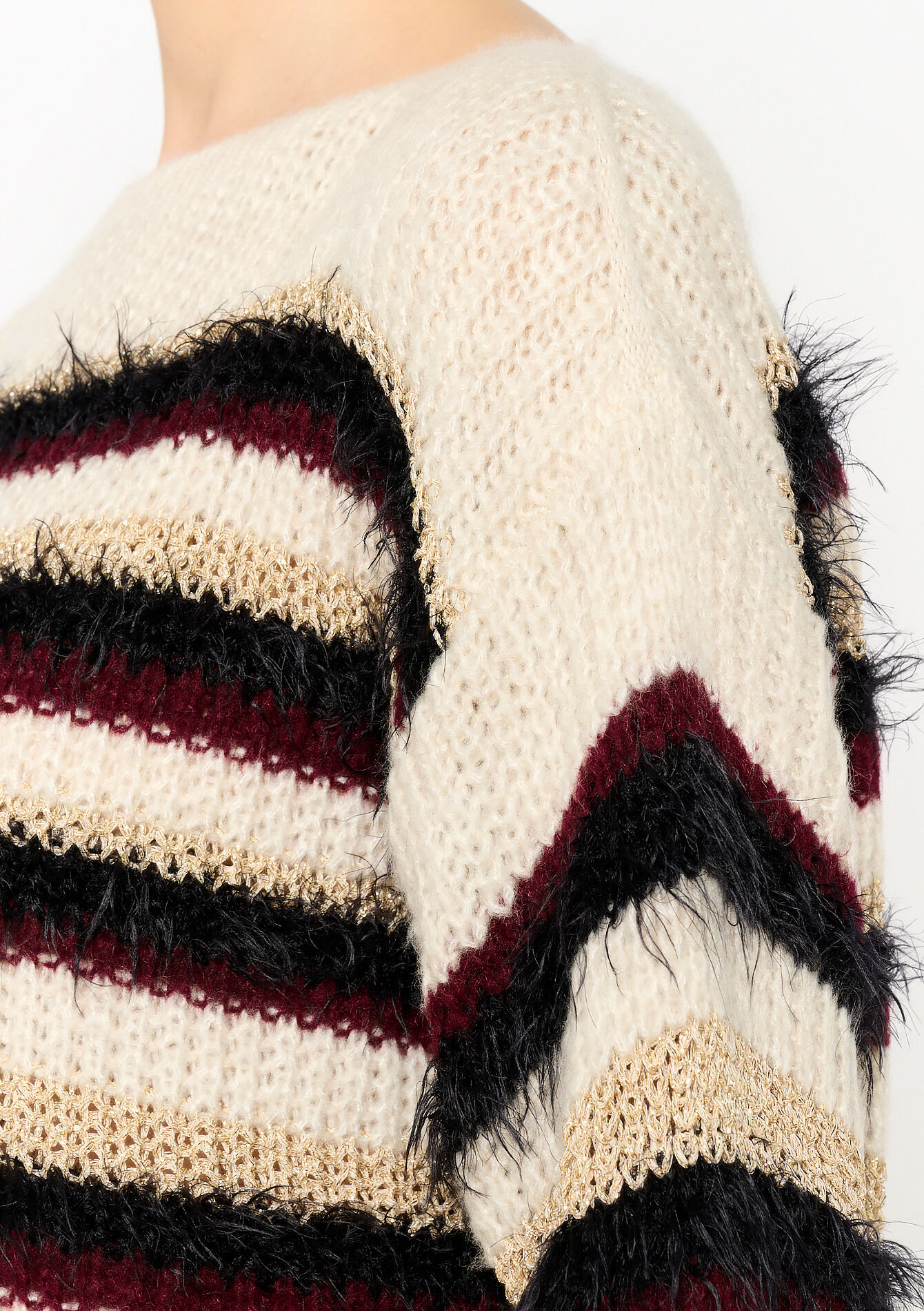 Striped sweater with eyelash, Striped sweater with eyelash - TAUPE - 04006801_1021