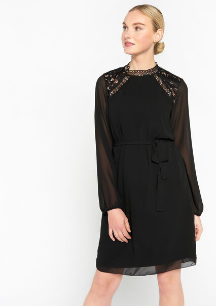 Dress with macramé details - BLACK - 08103207_1119