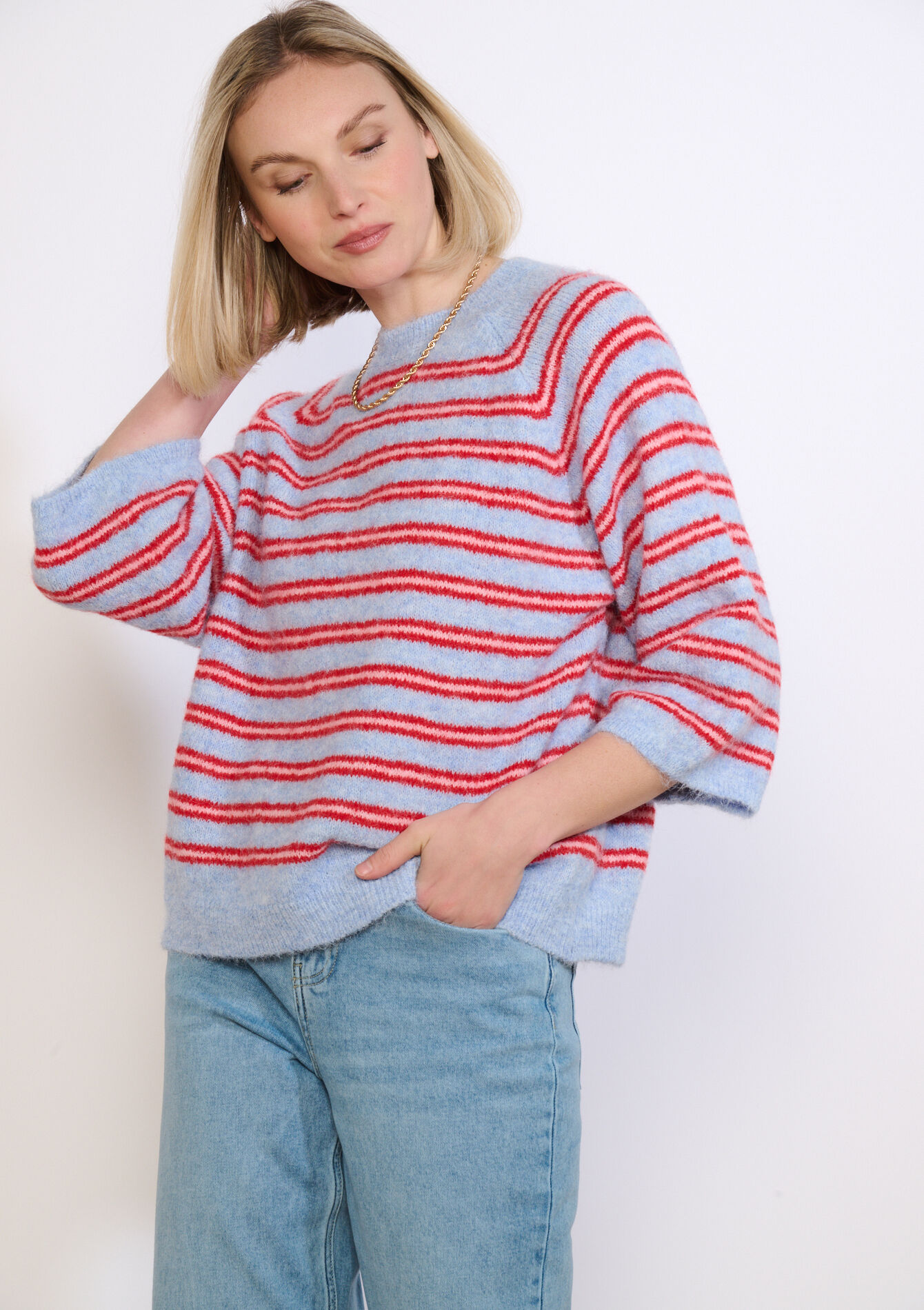 Zachte gestreepte trui - LT BLUE - 04007197_2519