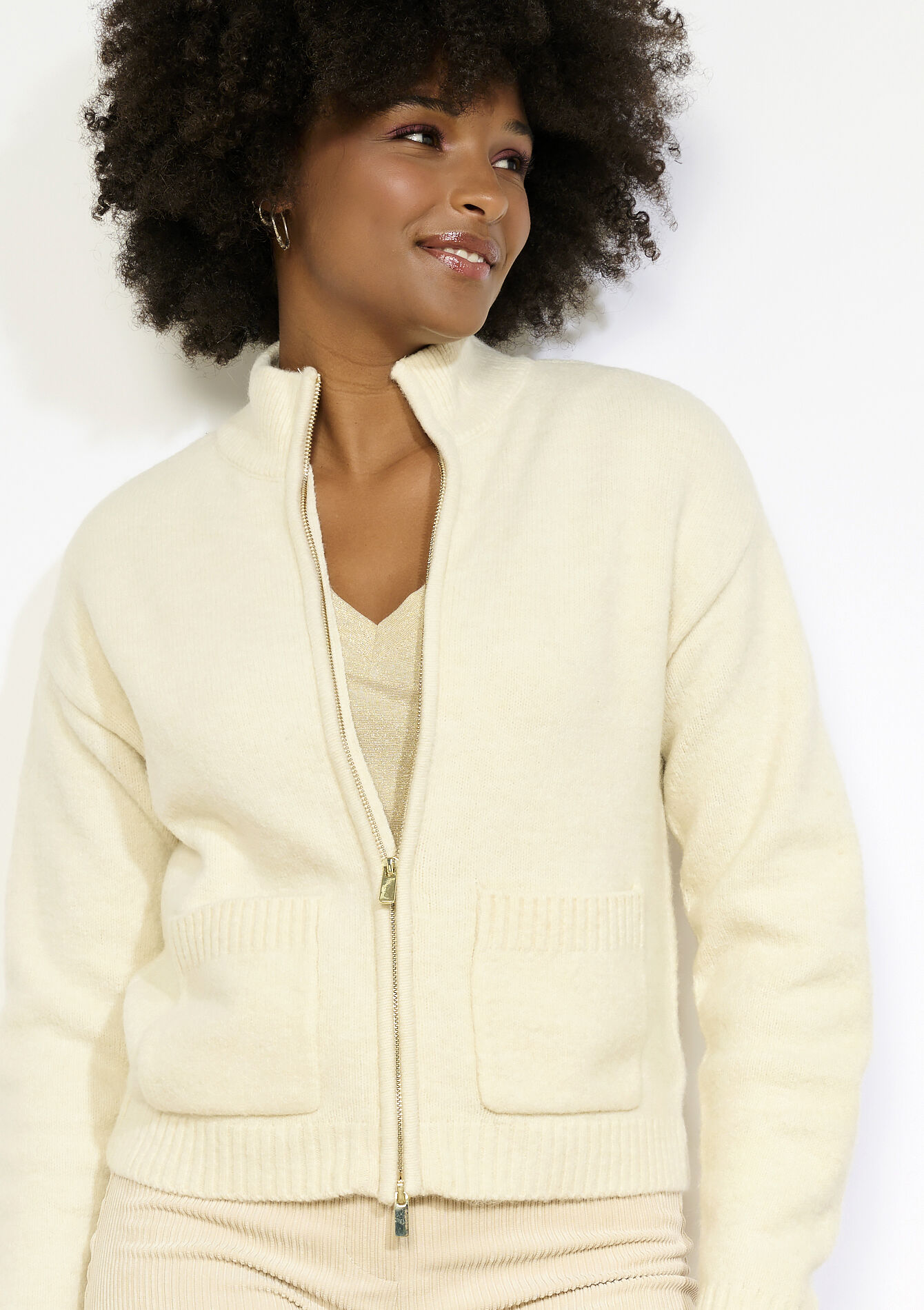 Vest met ritssluiting en kraag, Vest met ritssluiting en kraag - OFFWHITE - 04101312_1001