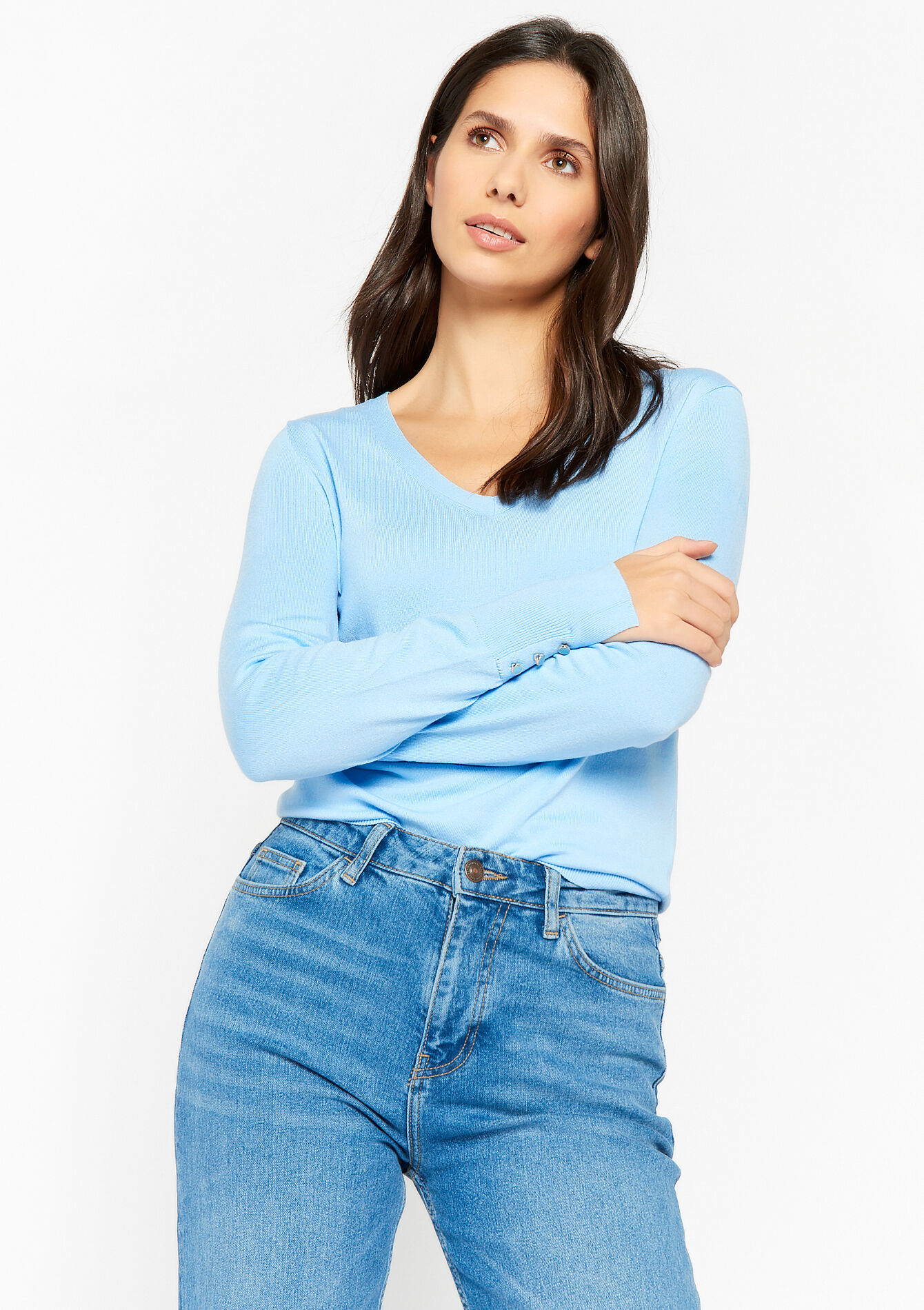 Pullover à col V, Pullover à col V - BLUE PASTEL - 04005942_3003