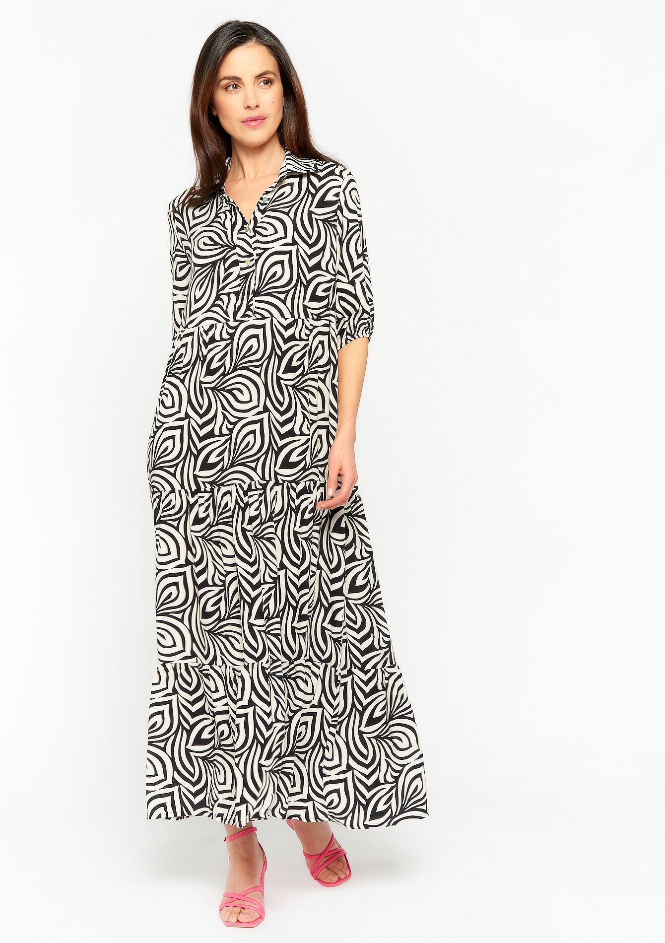 Maxi dress with graphic print - BLACK - 08601981_1119