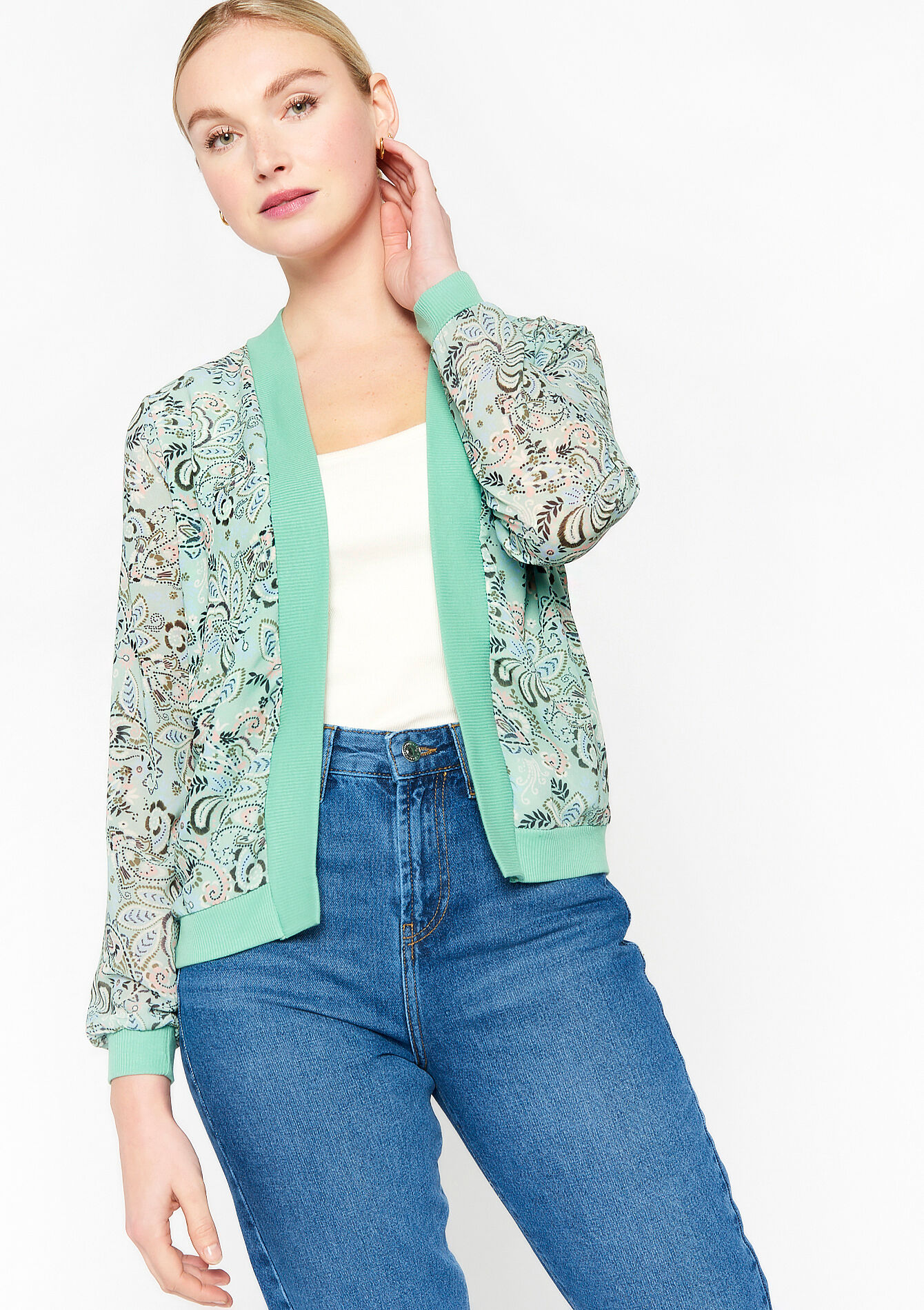 Fluide jacket with paisley print - MINT GREEN - 09100774_1723