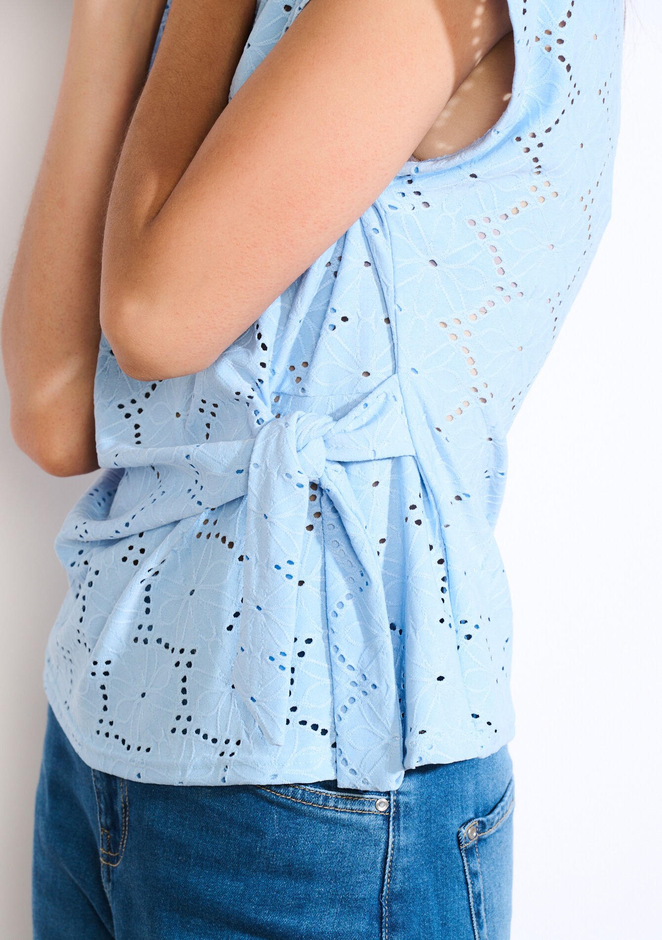 Haut brodé noué, Haut brodé noué - LT BLUE - 02301893_2519