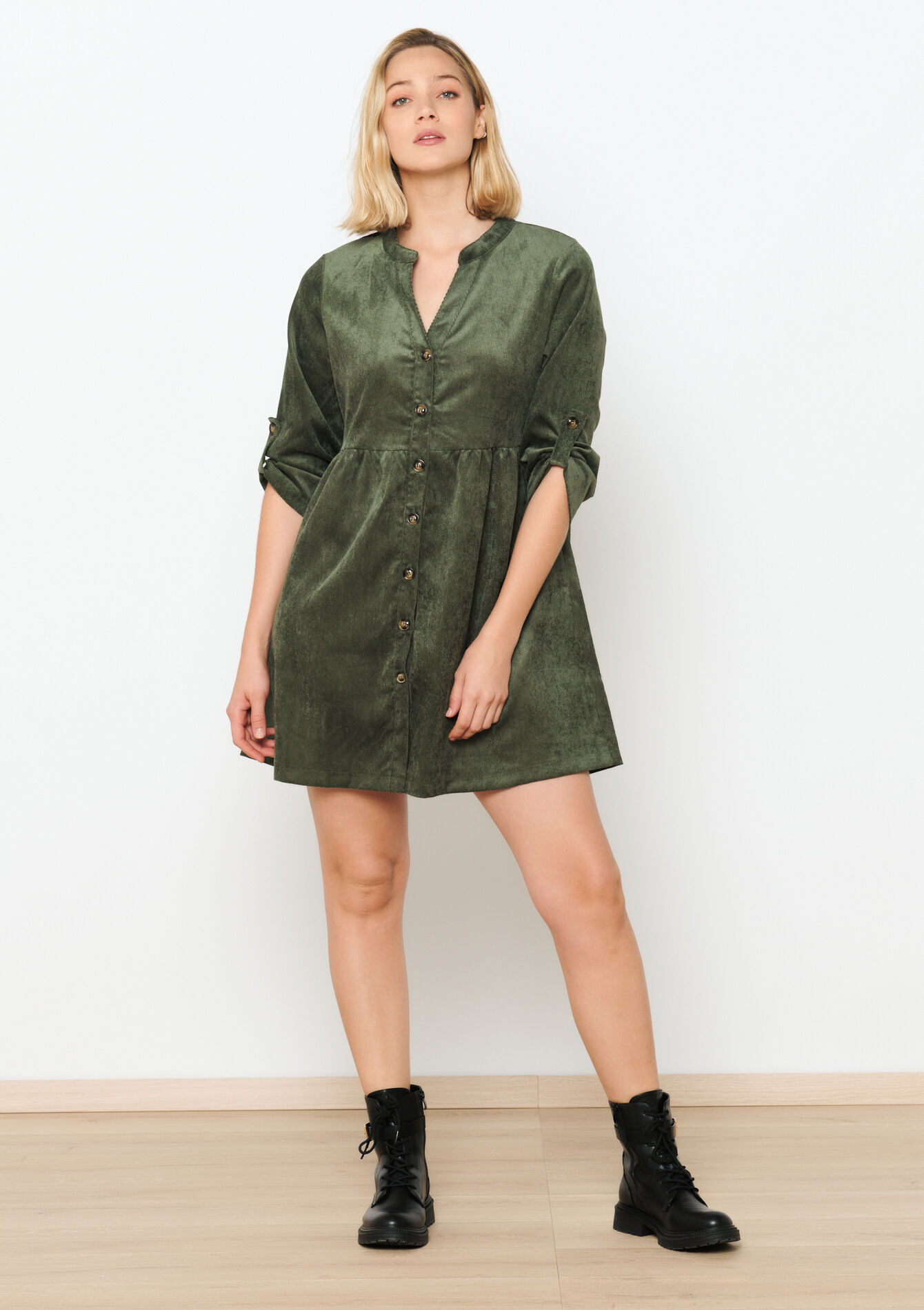 Robe-chemise en velours côtelé - KHAKI MED - 08103467_4327