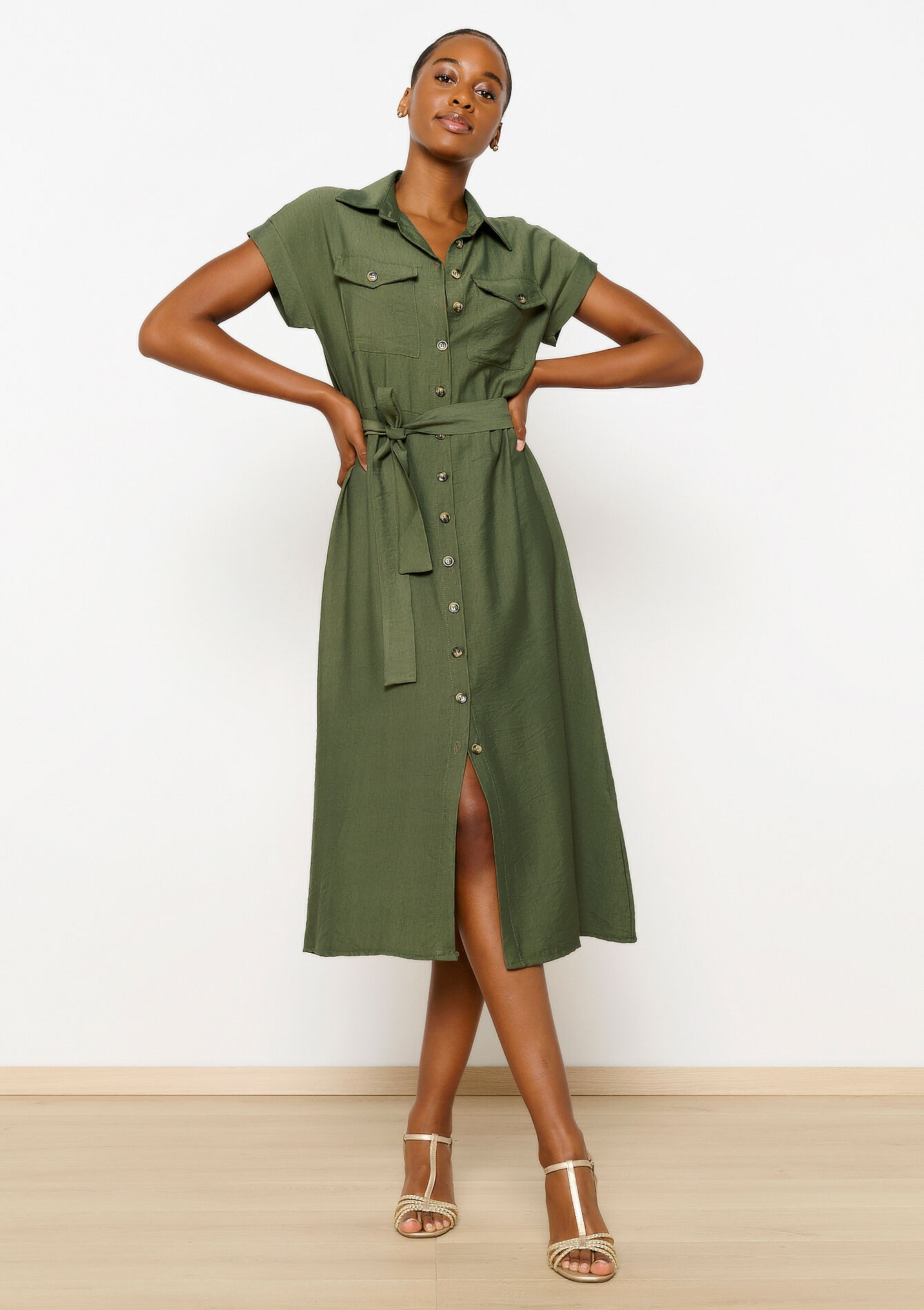 Hemdjurk in safaristijl, Hemdjurk in safaristijl - KHAKI FADED - 08103677_4326