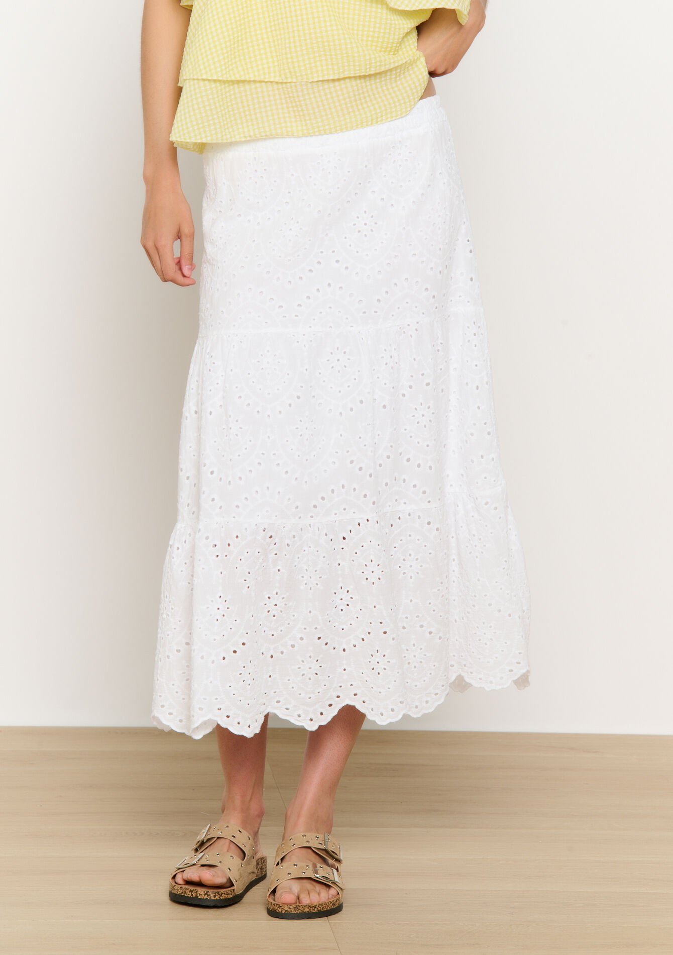 Jupe midi brodée, Jupe midi brodée - OPTICAL WHITE - 07101378_1019