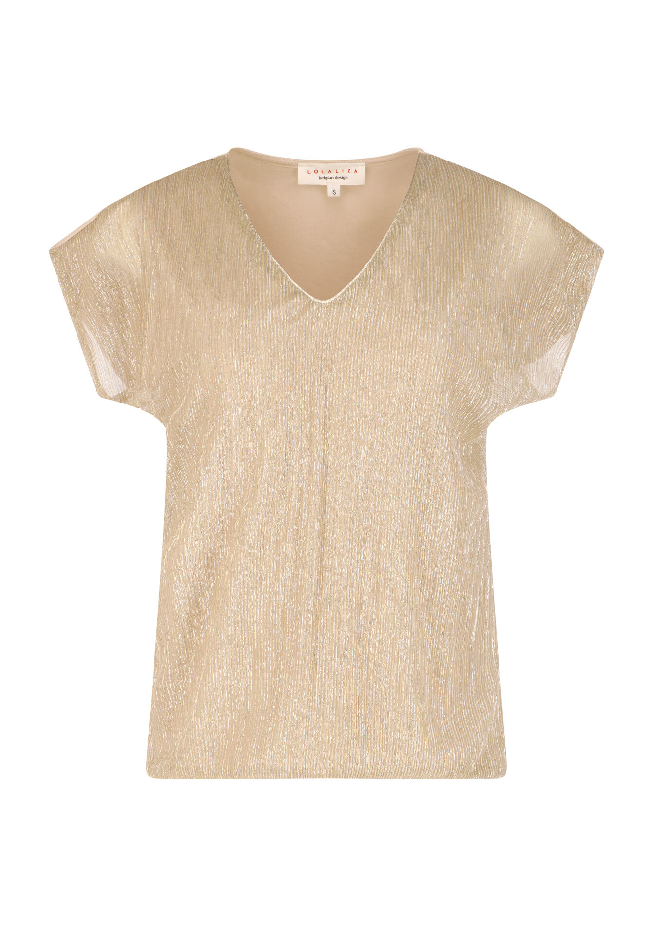 Lurex T-shirt met V-hals, Lurex T-shirt met V-hals - LT BEIGE - 02301407_2527