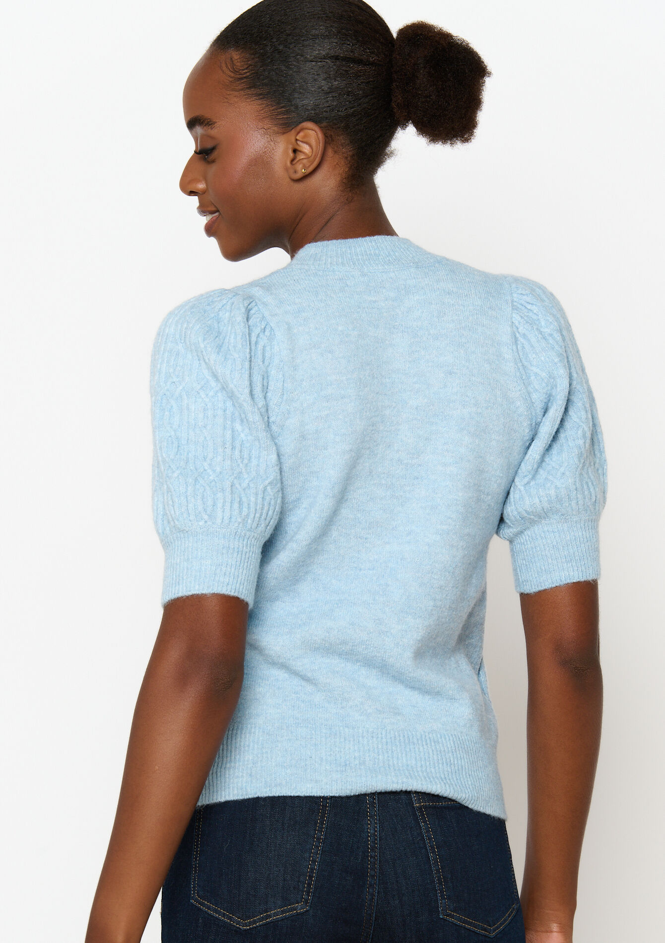 Pullover à manches bouffantes - BLUE PASTEL - 04006539_3003