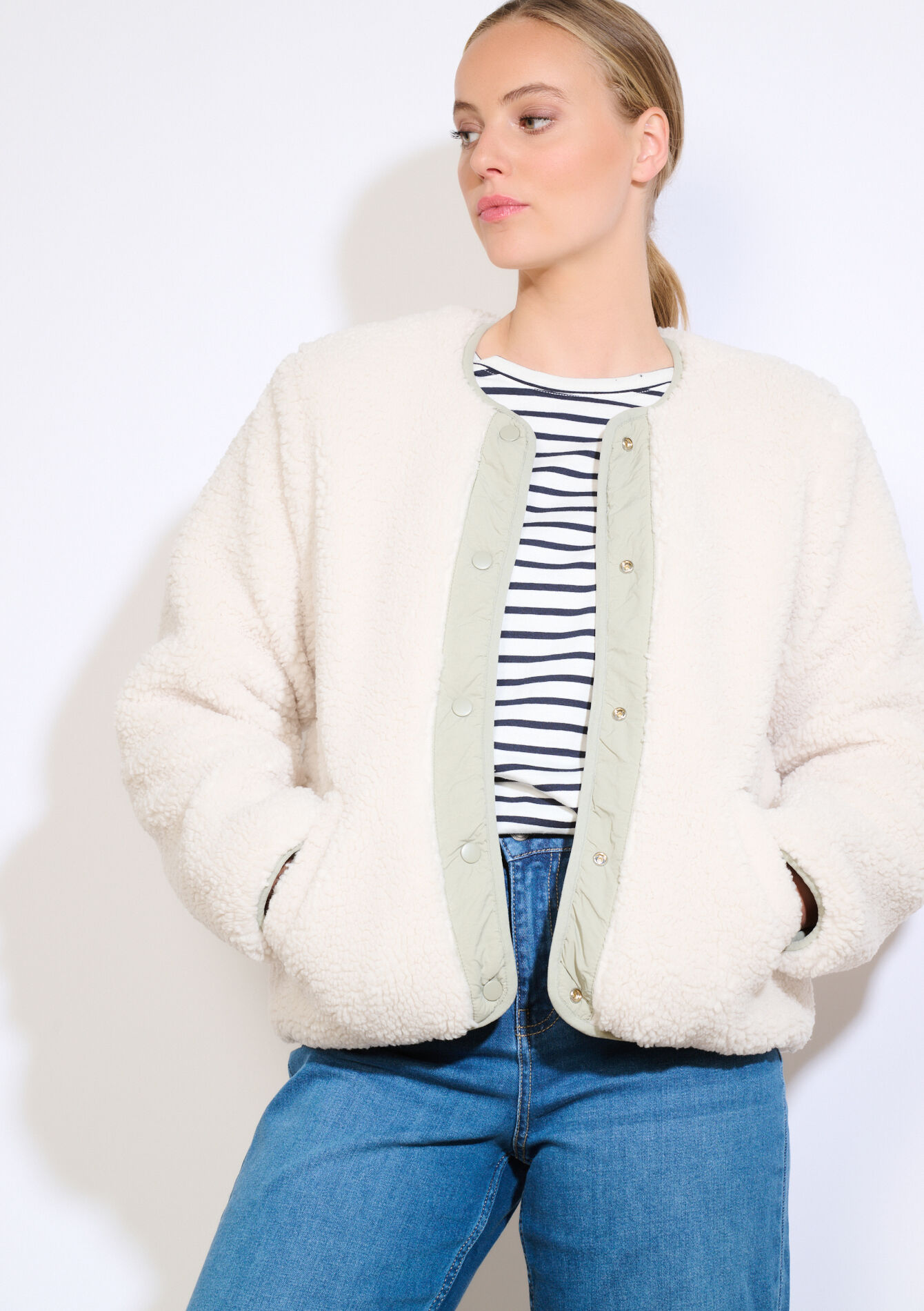 Omkeerbare korte gewatteerde jas, Omkeerbare korte gewatteerde jas - KHAKI FADED - 15100341_4326