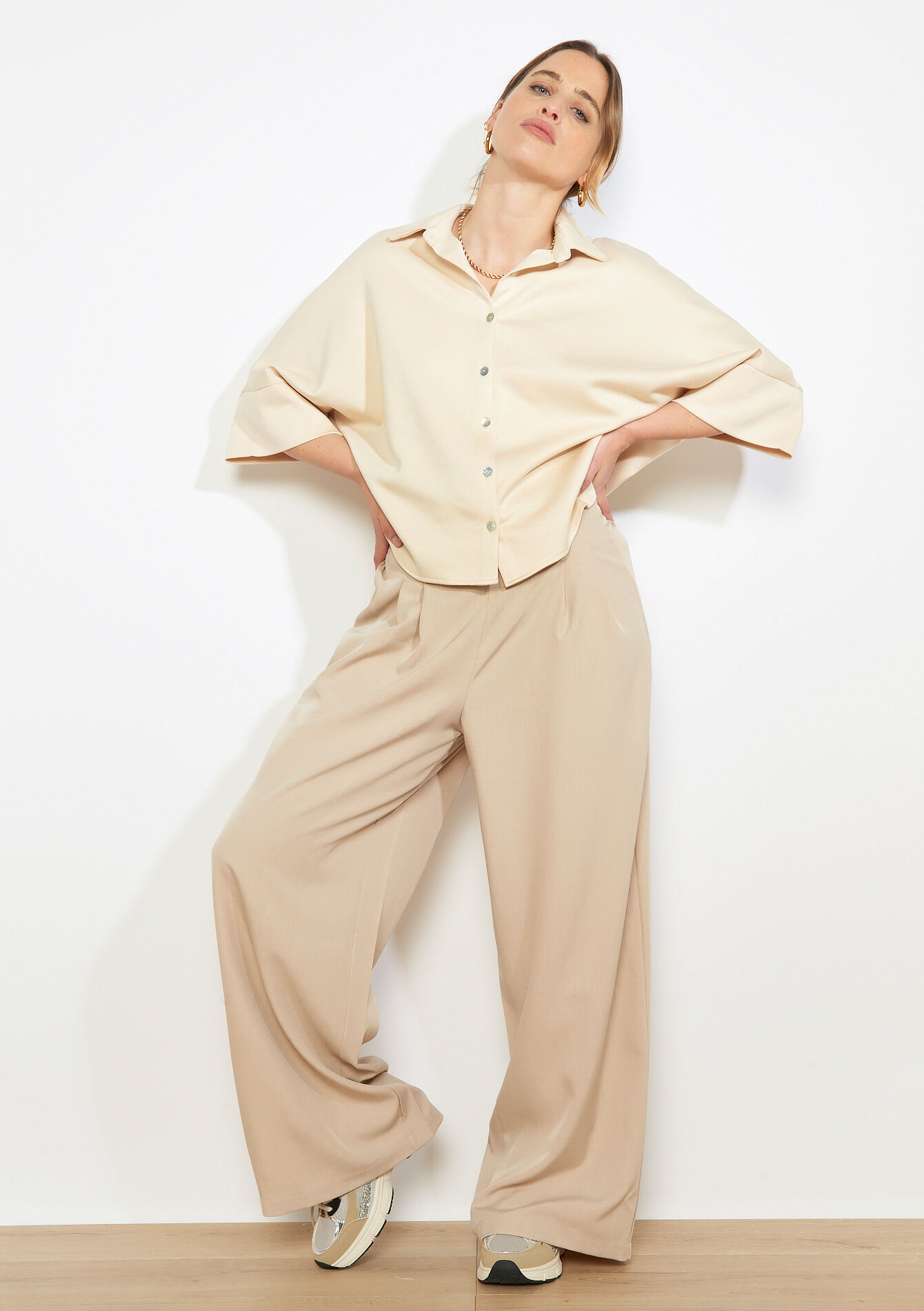 Losvallend overhemd - LT BEIGE - 02301996_2527