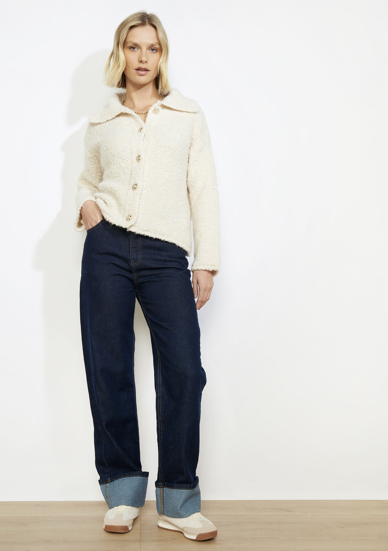 Bouclé cardigan, Bouclé cardigan - VANILLA WHITE - 04101419_1013