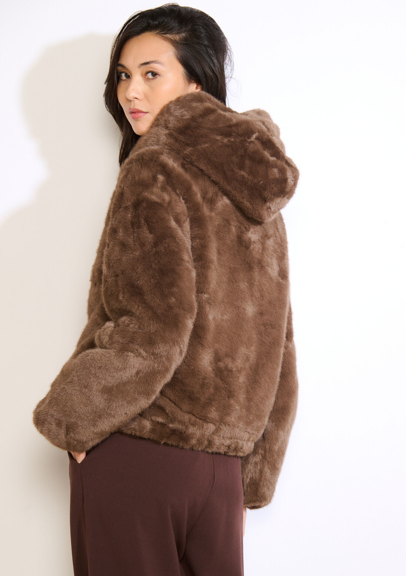 Faux fur cropped bomber, Faux fur cropped bomber - BROWN DARK CHOCOLATE - 23000800_3720