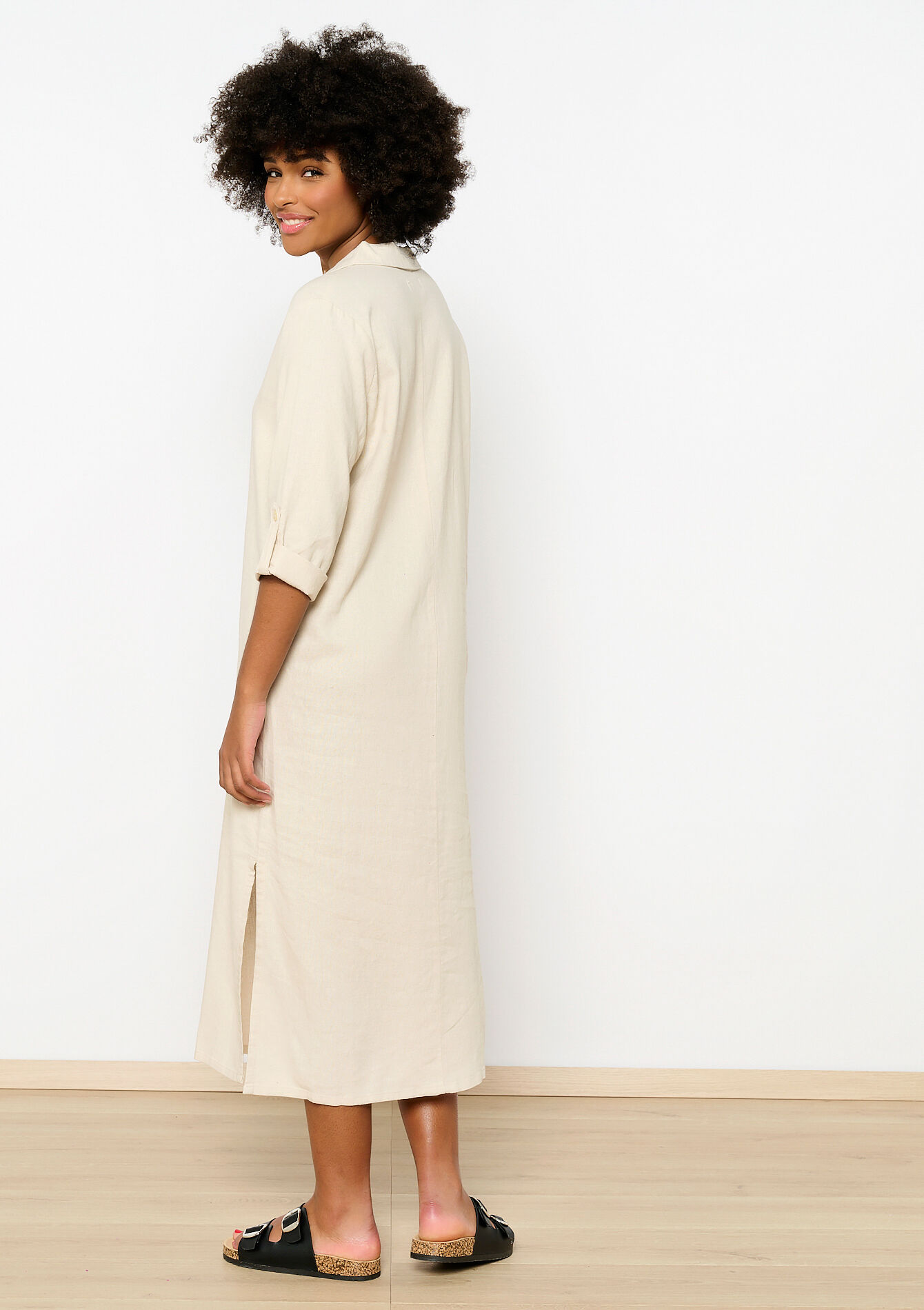 Linen shirt dress - LT BEIGE - 08602227_2527