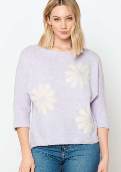 Jacquard pullover with flowers - PASTEL LILAC - 04006497_1493