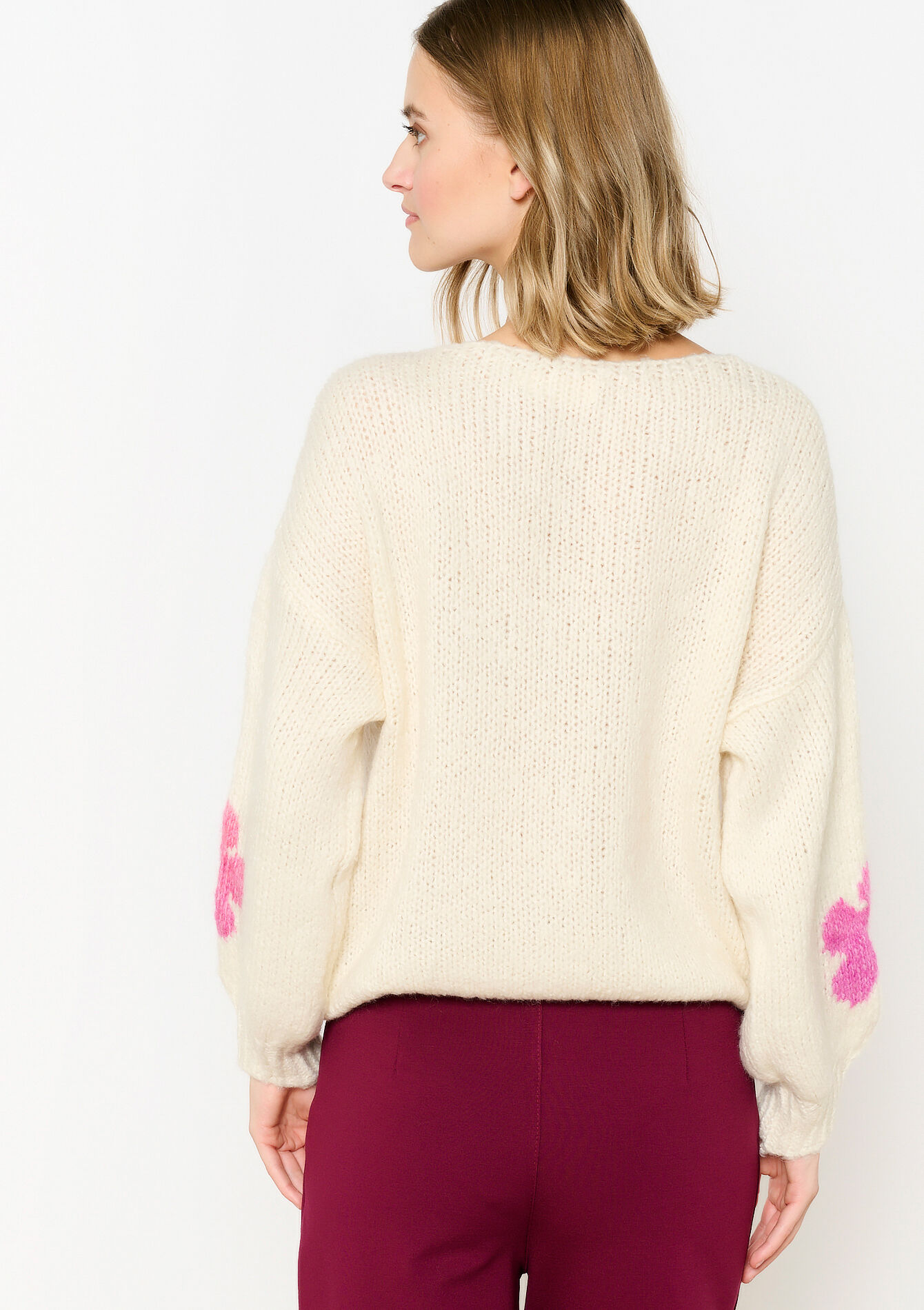 Jacquard sweater with flowers, Jacquard sweater with flowers - VANILLA WHITE - 04006749_1013