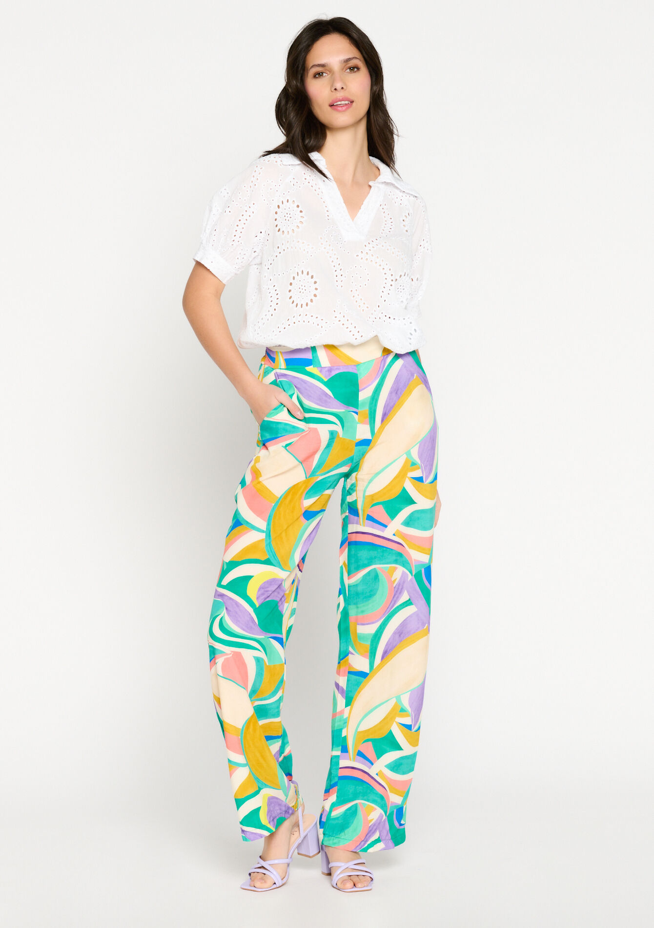 Broek met grafische print - MINT GREEN - 1079794