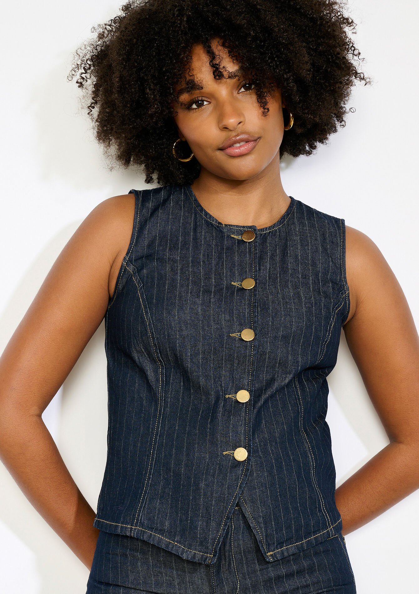 Gilet en denim cintré - DARK BLUE - 09101170_0501