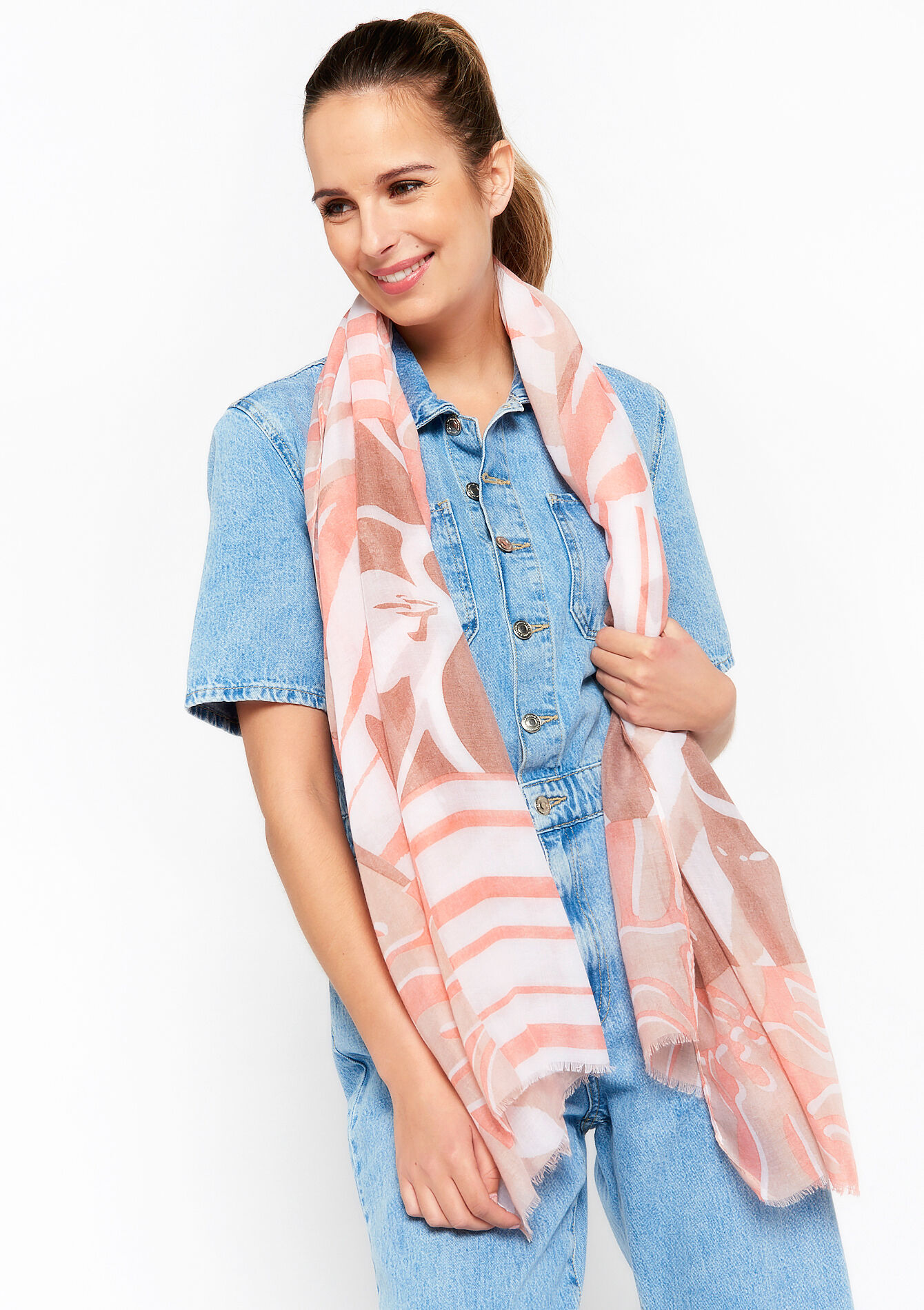 Sjaal met print, Sjaal met print - PASTEL PEACH - 1066603