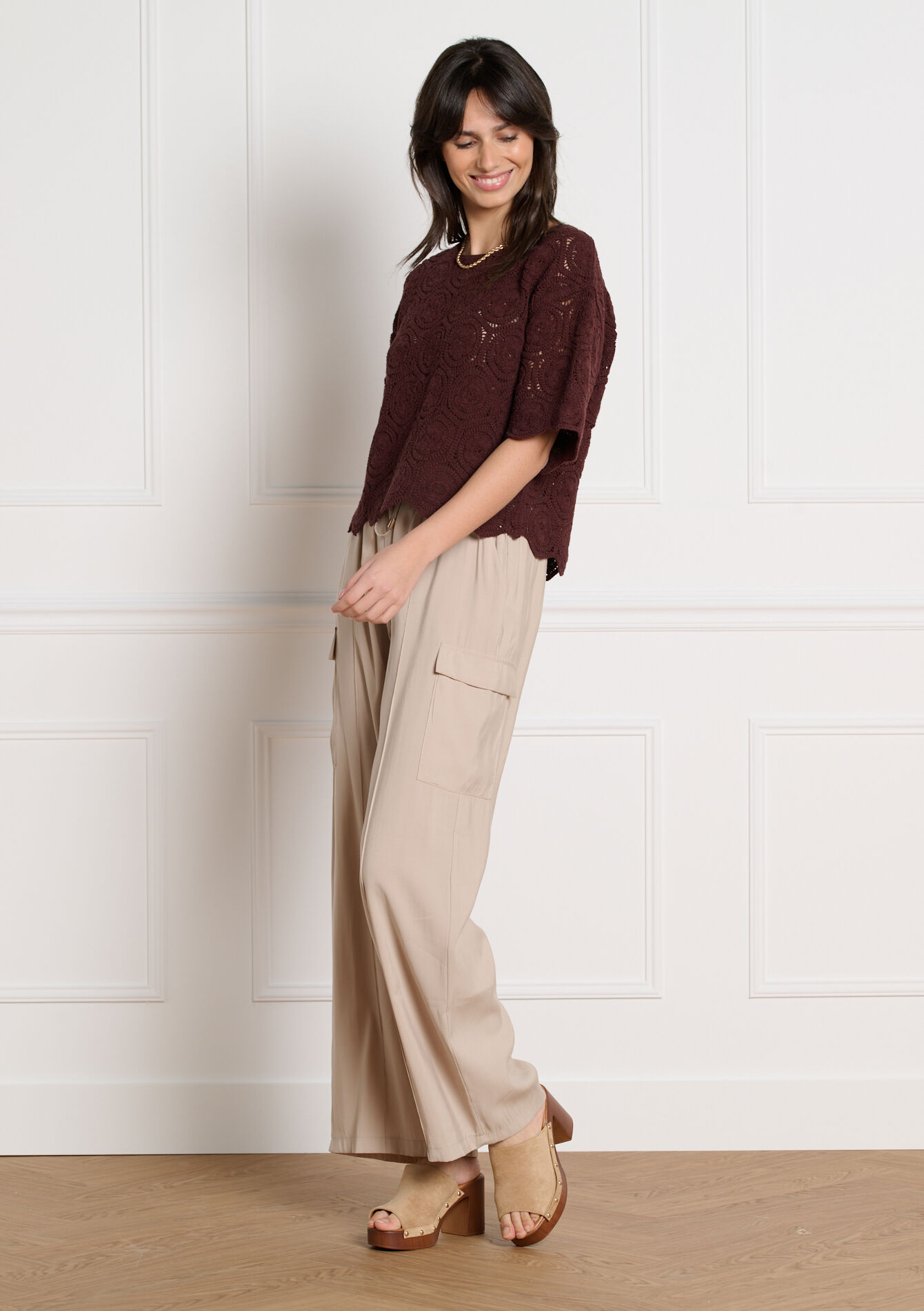 Gehaakt opengewerkt top, Gehaakt opengewerkt top - BROWN DARK CHOCOLATE - 04007065_3720