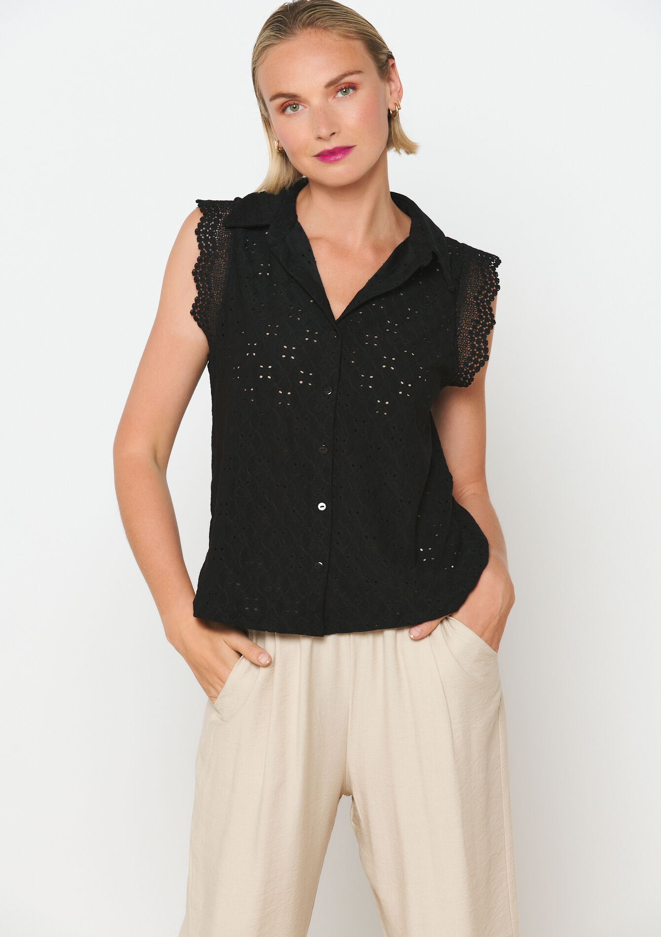 Kanten top, Kanten top - BLACK - 02200435_1119