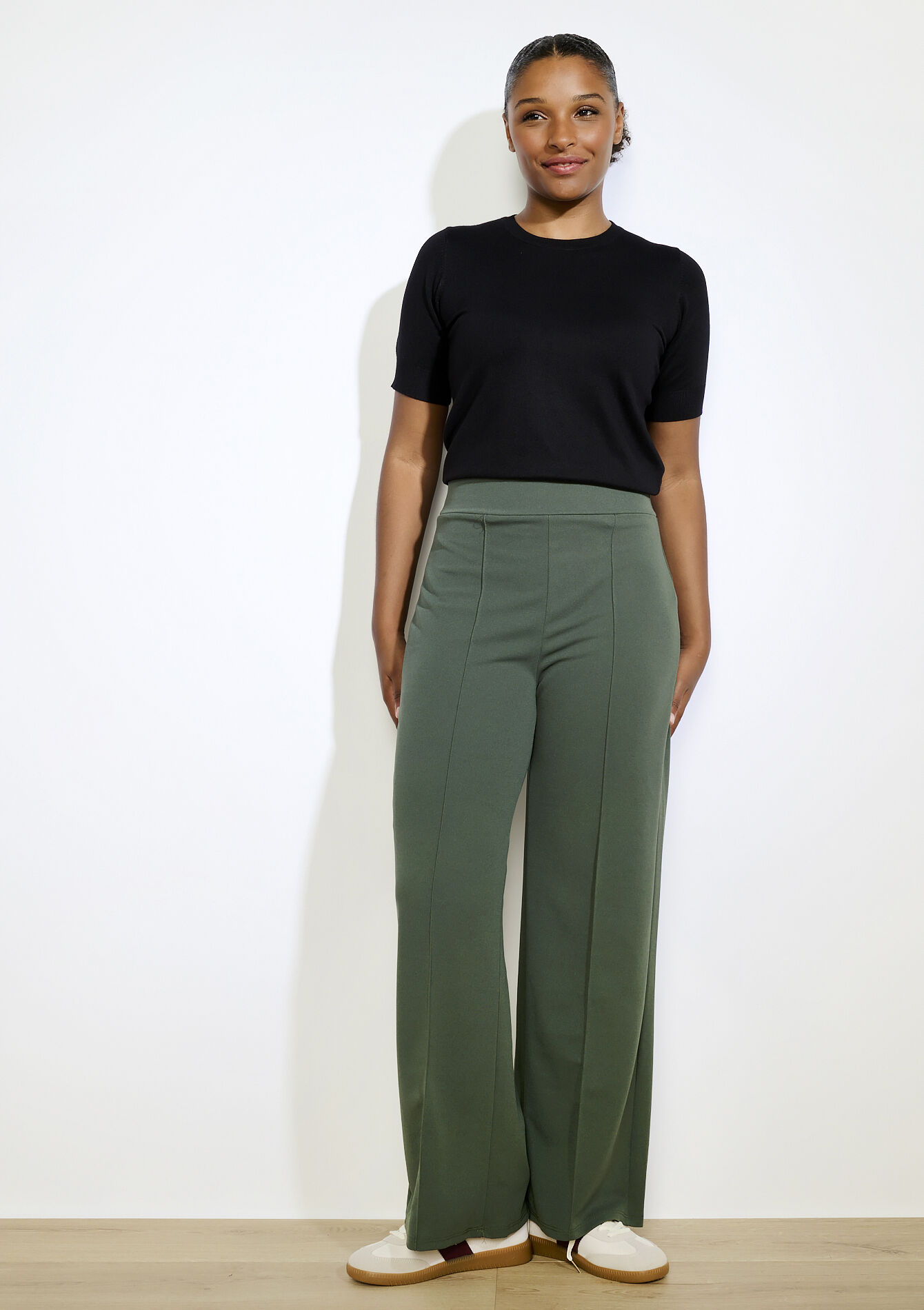 Soepele broek met hoge taille, Soepele broek met hoge taille - KHAKI MED - 06601029_4327