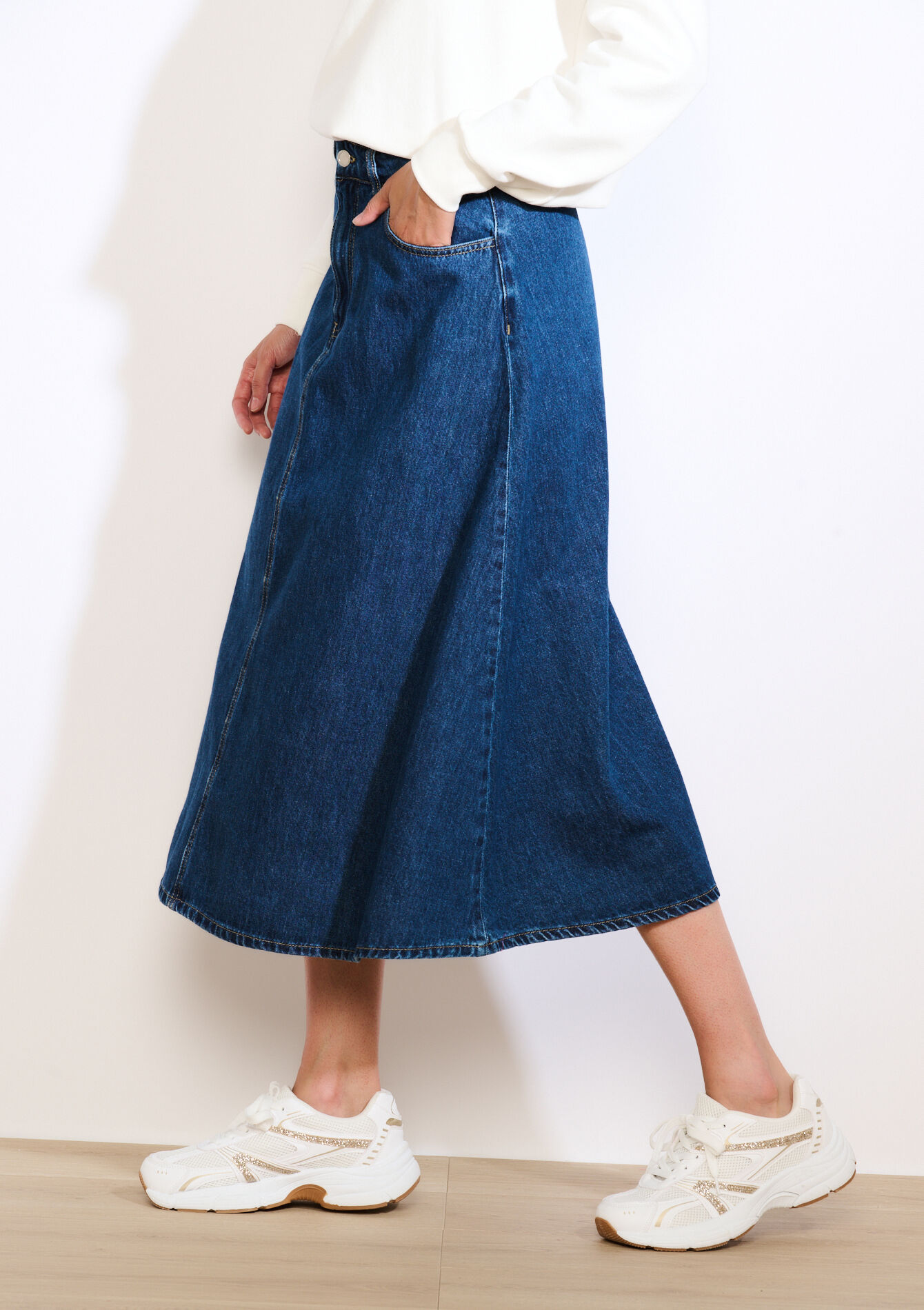 Uitlopende midi-jeansrok - DARK BLUE - 07101381_0501