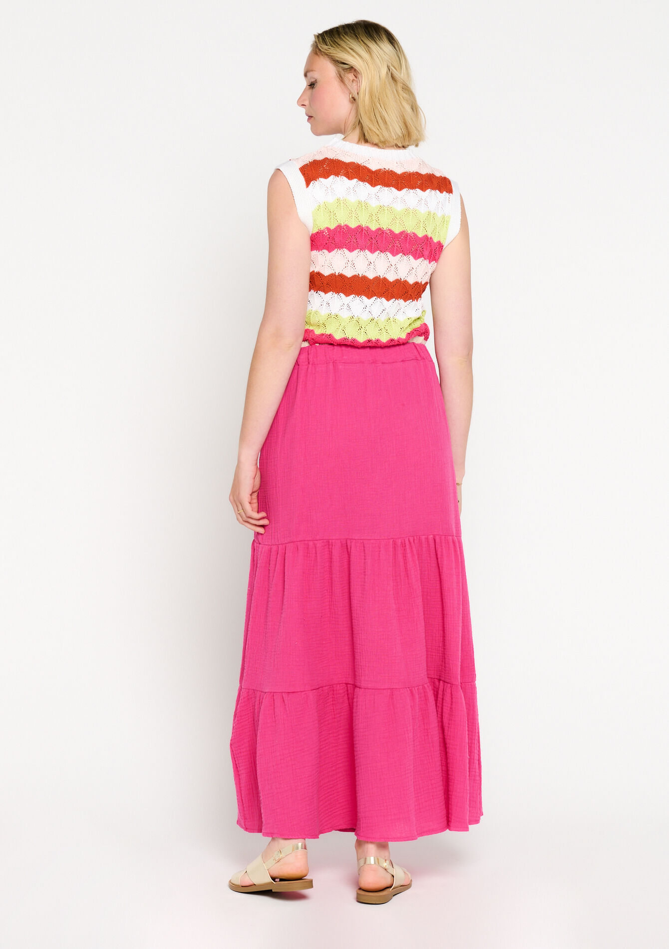 Jupe longue en gaze de coton, Jupe longue en gaze de coton - FUCHSIA PINK - 07101109_2518