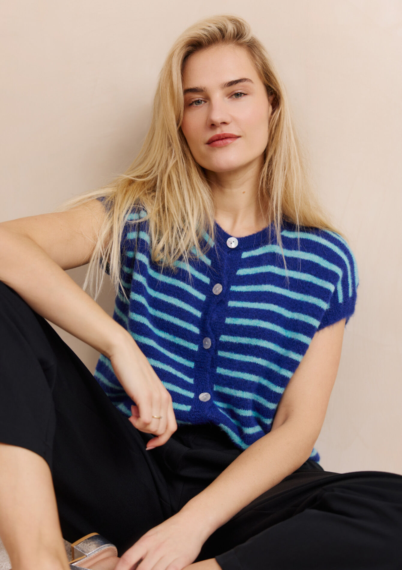 Mouwloos gestreept vest, , back