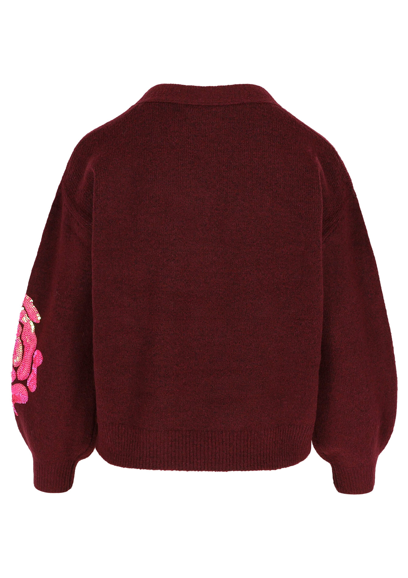 V-neck floral knit, V-neck floral knit - BORDEAUX WINE - 04006984_5514