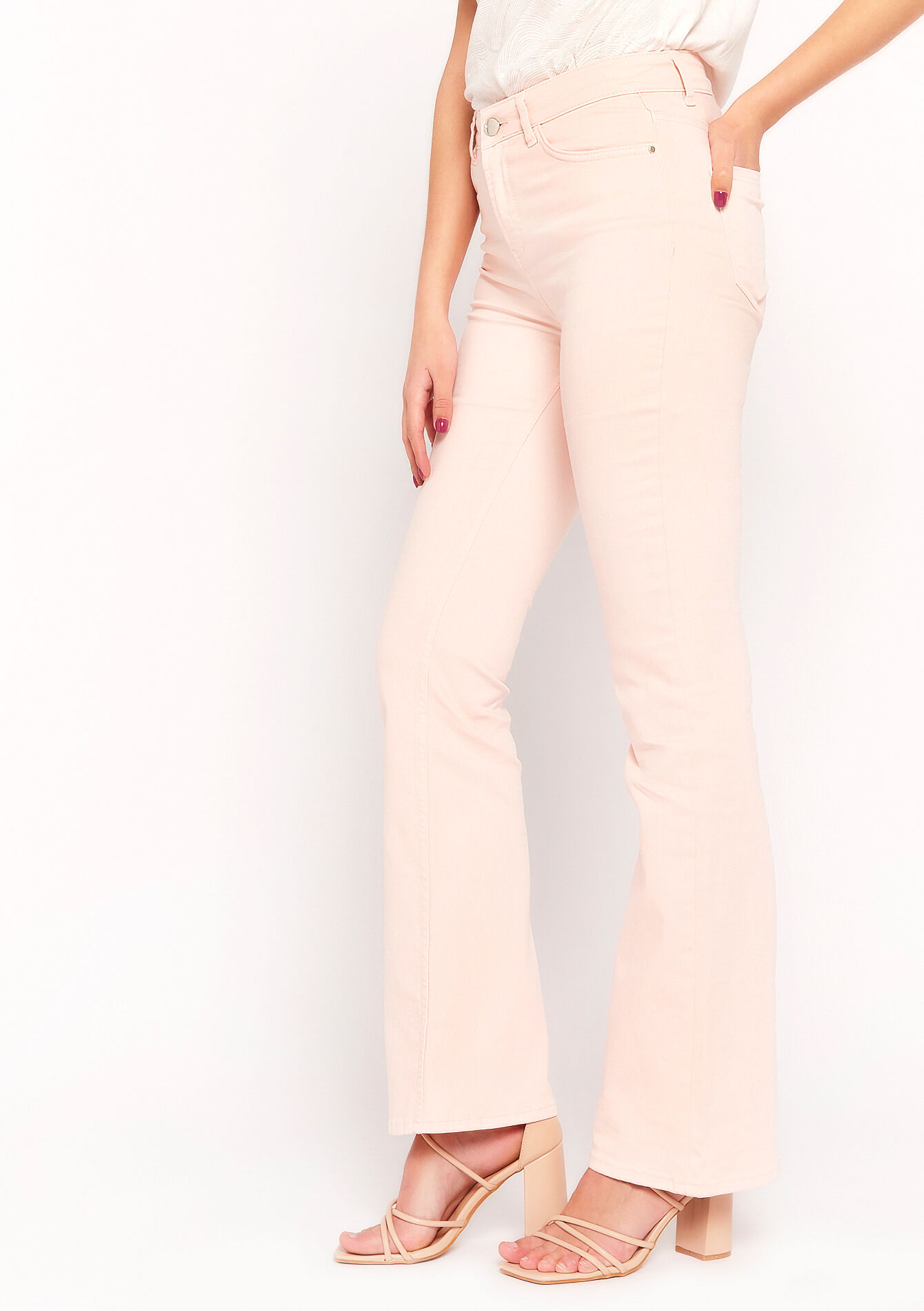 Flared broek met hoge taille, Flared broek met hoge taille - PASTEL PEACH - 06004338_1974