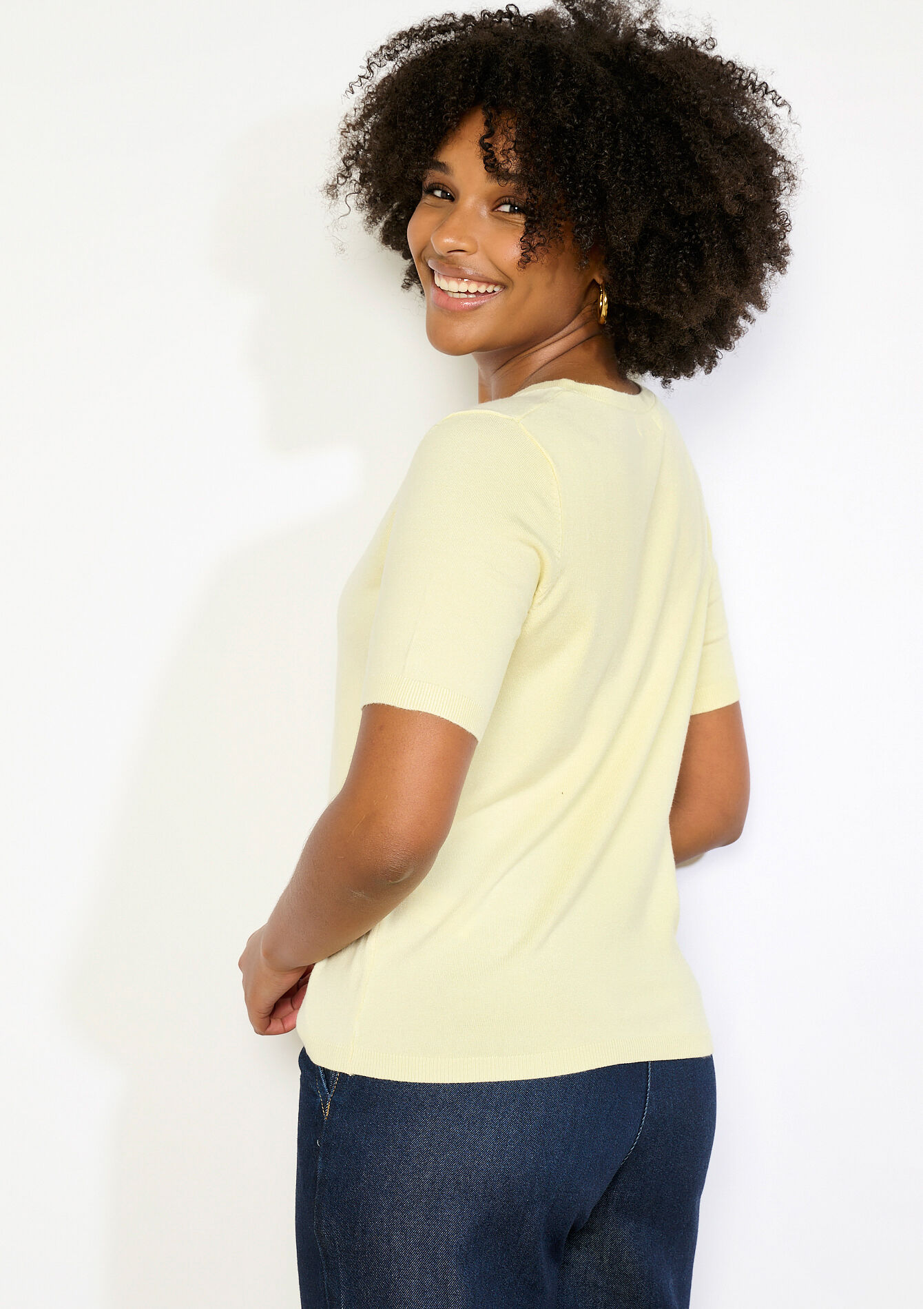 Korte mouwen V-hals top - YELLOW PASTEL - 04007025_5004