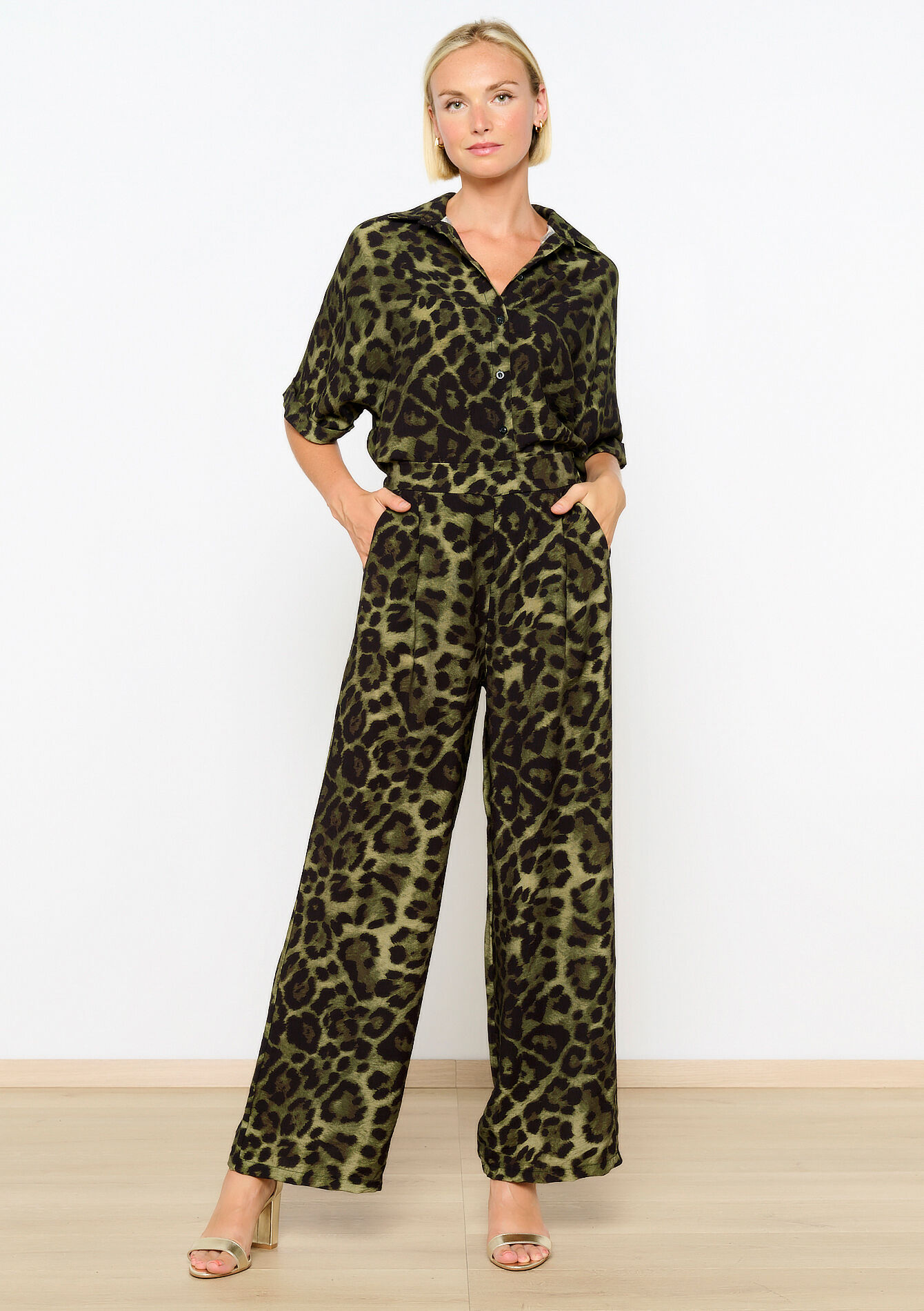 Pantalon évasé à imprimé léopard, Pantalon évasé à imprimé léopard - KHAKI MED - 06600893_4327