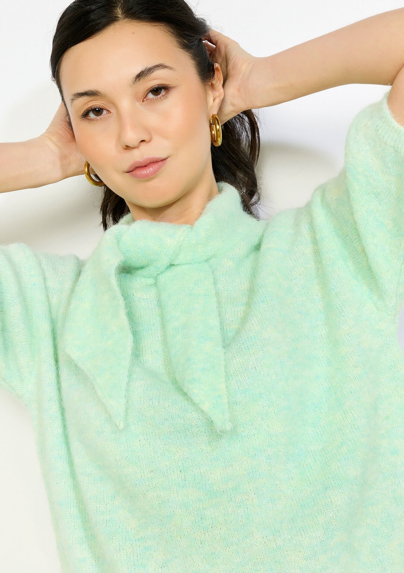 Pull noeud en maille duveteuse, Pull noeud en maille duveteuse - MINT GREEN - 04007228_1723