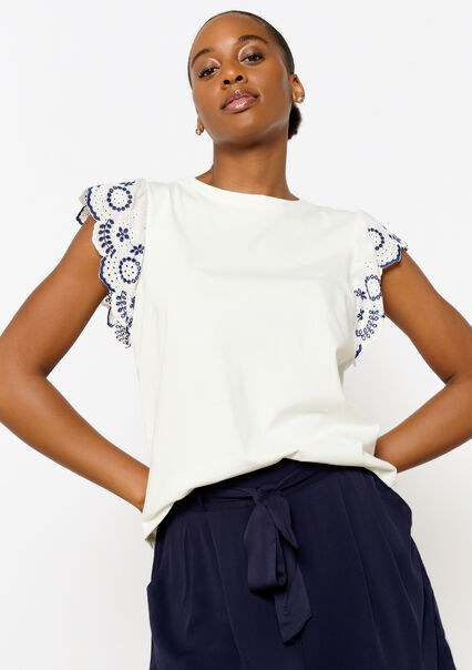 T-shirt with broderie française - OPTICAL WHITE - 02301620_1019