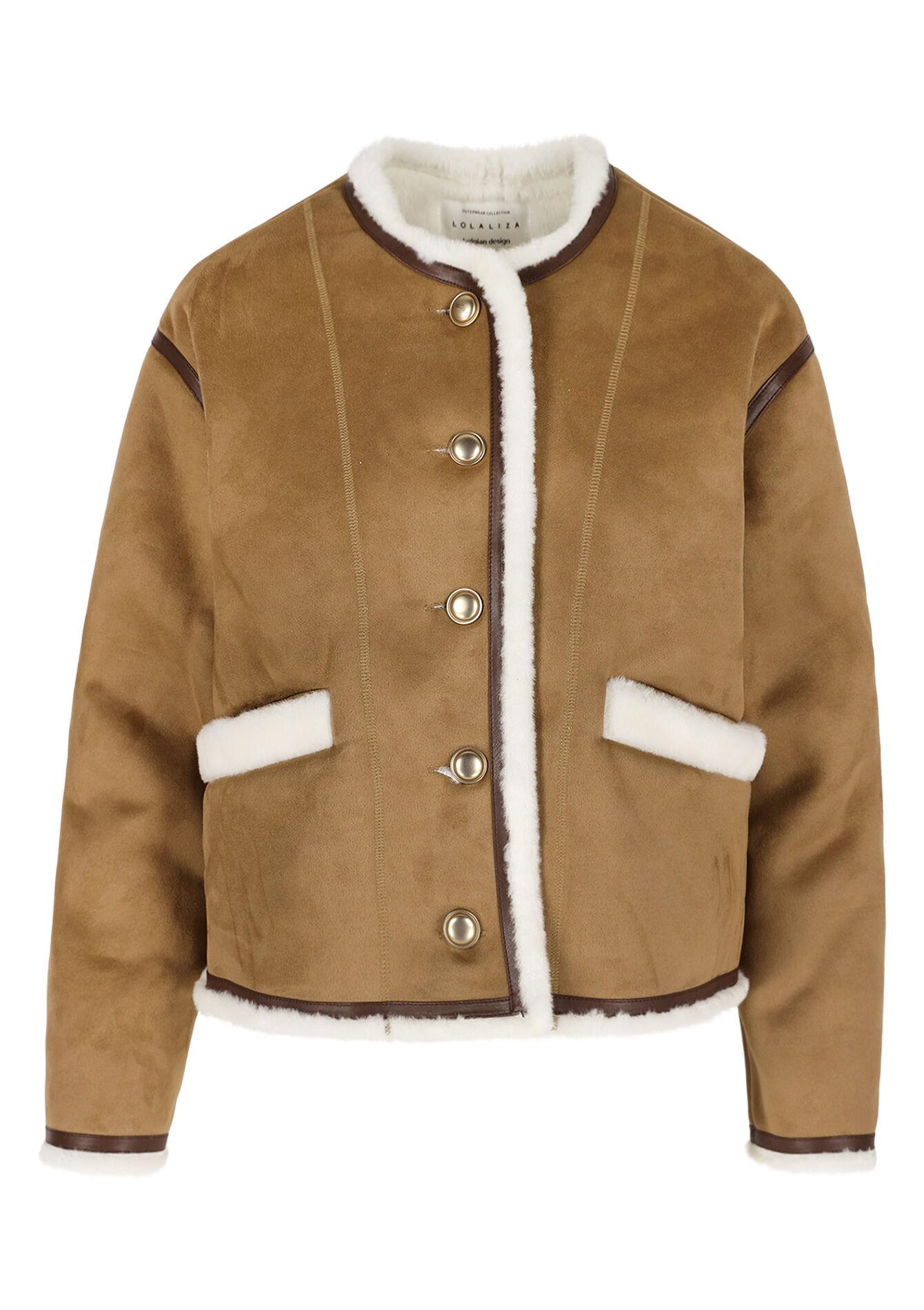 Veste courte en peau lainée, Veste courte en peau lainée - BROWN DARK CHOCOLATE - 23000784_3720