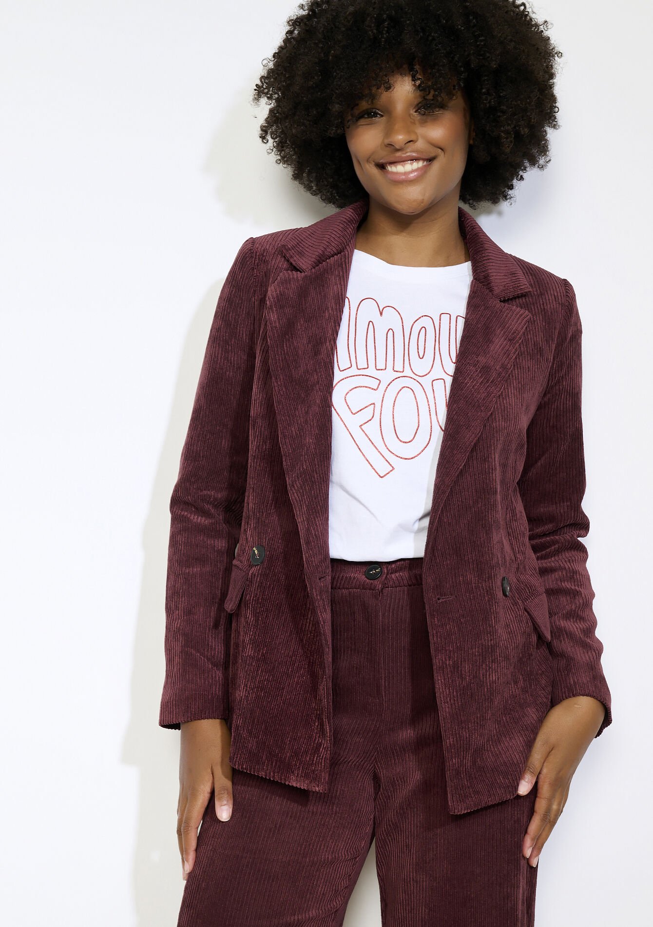 Getailleerde corduroy blazer, Getailleerde corduroy blazer - AUBERGINE - 09101112_1537