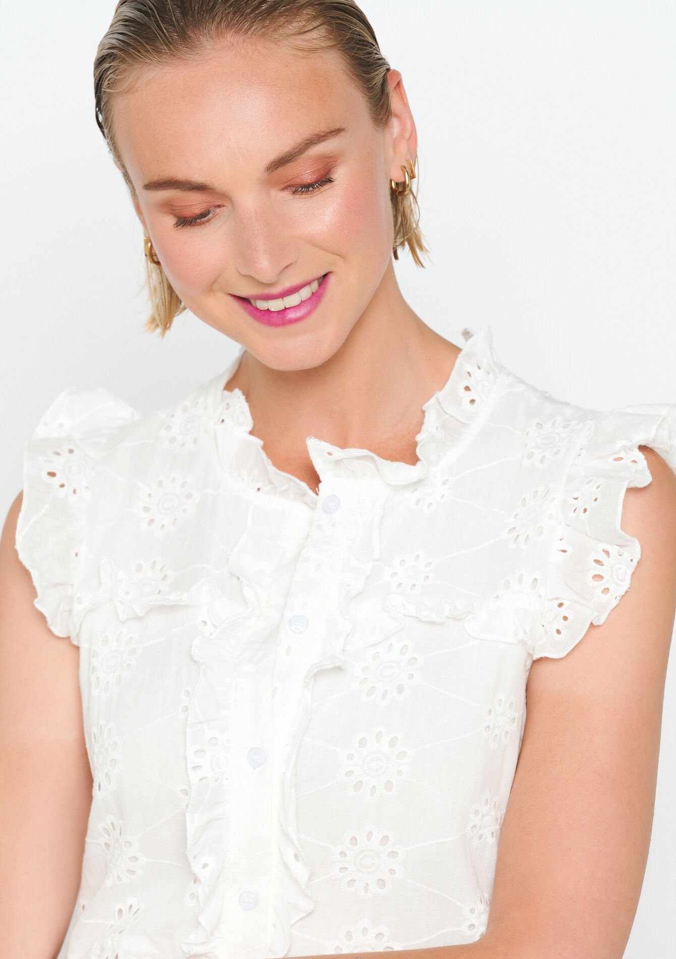 Jurk met broderie anglaise - OPTICAL WHITE - 08103645_1019