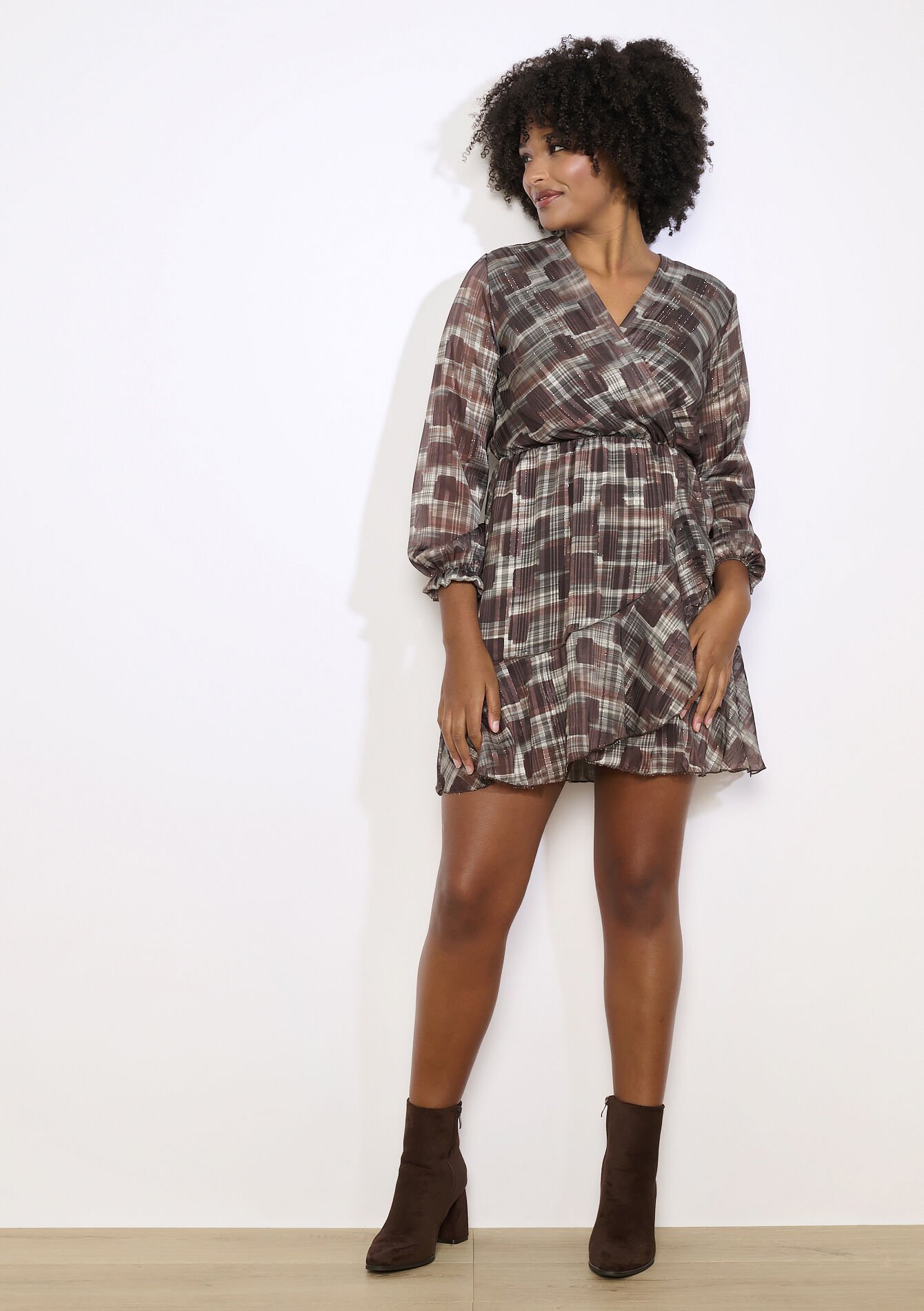 Robe portefeuille fluide, Robe portefeuille fluide - BROWN DARK CHOCOLATE - 08104397_3720