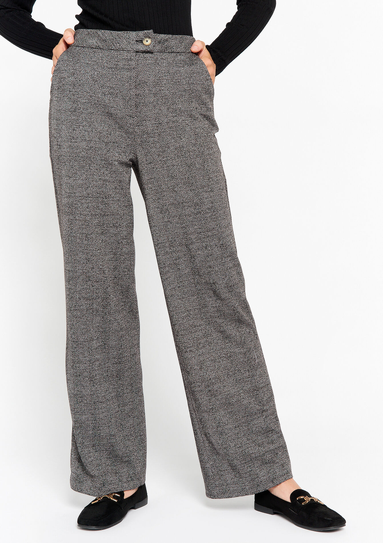 Wijde jacquard broek, Wijde jacquard broek - BLACK - 06100542_1119